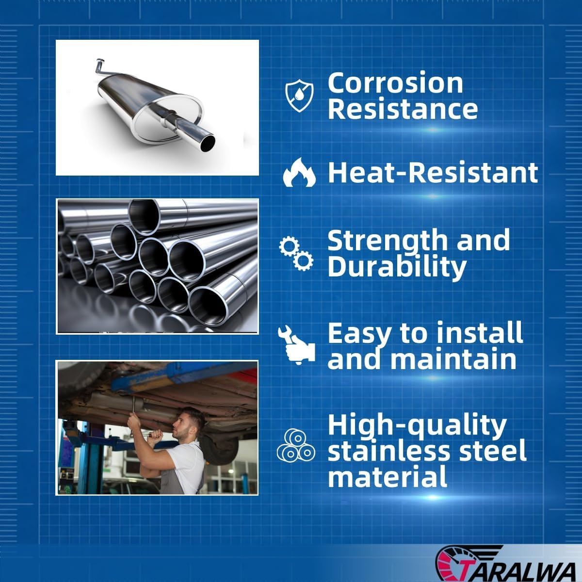 TARALWA Rear Exhaust Muffler Stainless Steel compatible with 2006-2011 Civic 1.8L, Civic Hybrid 1.3L (Includes Gasket and Bolt kit),Replacement part,HC01