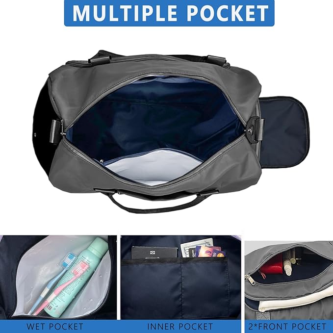 woogwin Small Gym Bag for Men & Women with Shoes & Wet Compartment Waterproof Duffle Bag for Travel Sports Workout Overnight Weekender(17.7",Darkgrey)