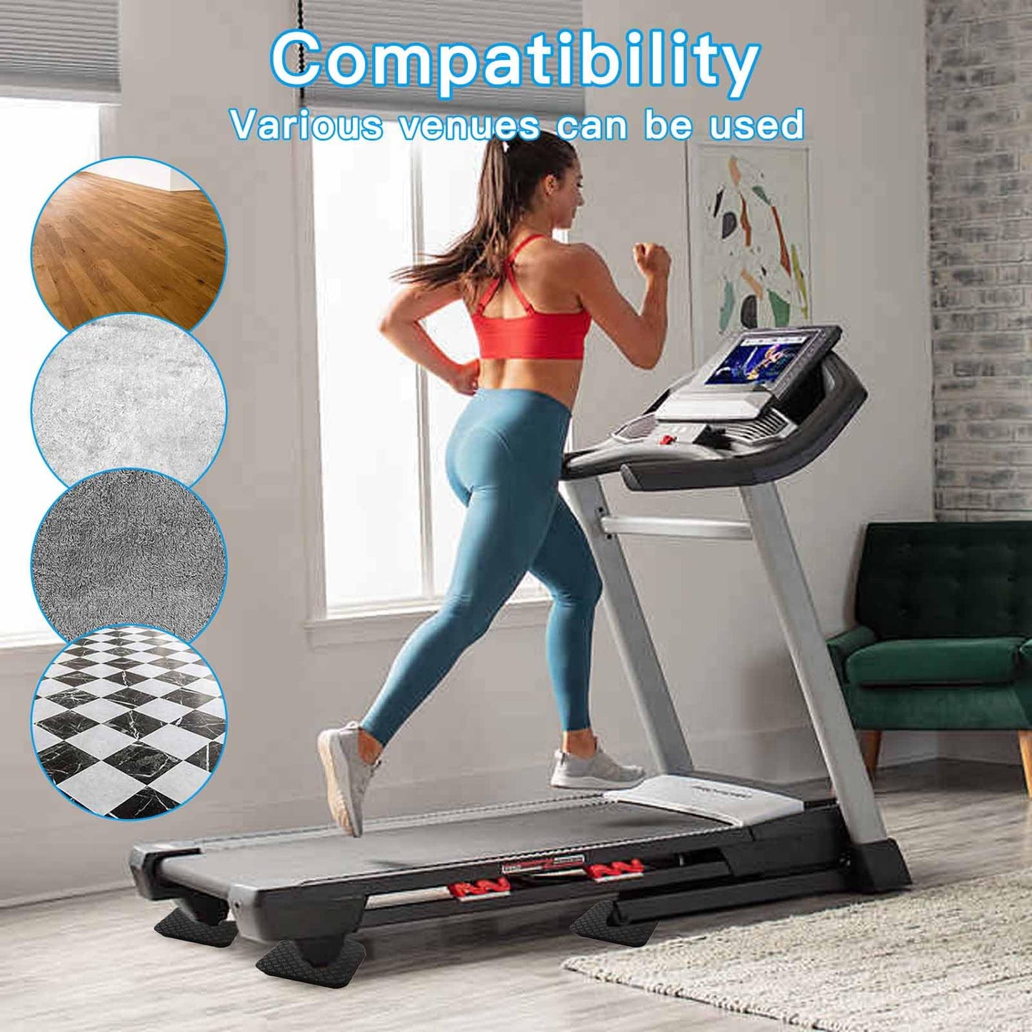 4PCS Non-Slip Treadmill Mat Pads, 4x4 Inch High Density Silicone Exercise Equipment Mat - Double-Sided Anti Vibration Pad for Treadmill, Walking Pad, Exercise Bike, Floor Protection (Square, 4 PCS)