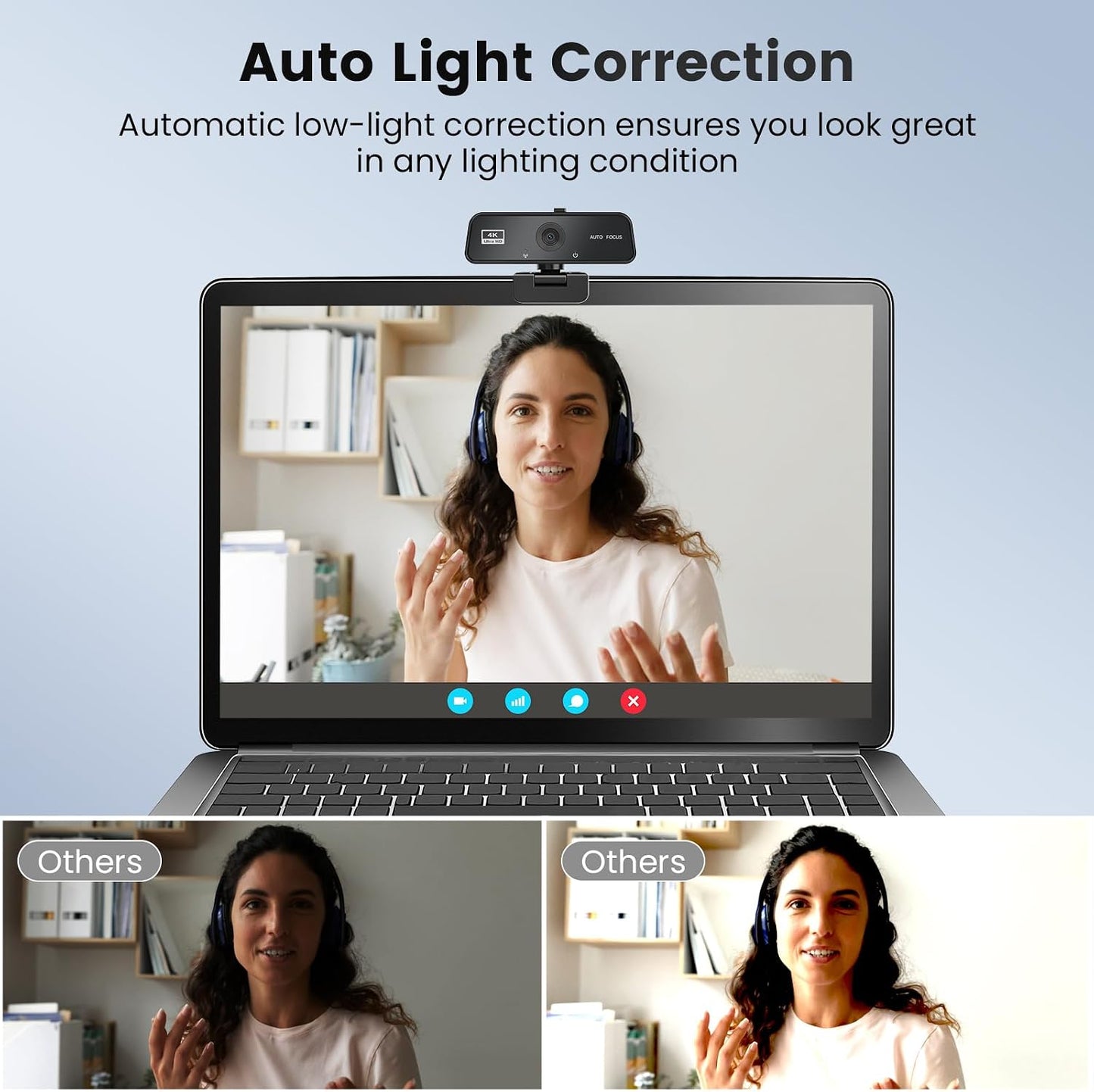 cbeyook 4K 90 Basic Autofocus Webcam, Wide Angle Computer Camera with Adjustable Monitor Clip, Built-in Mic & Plug