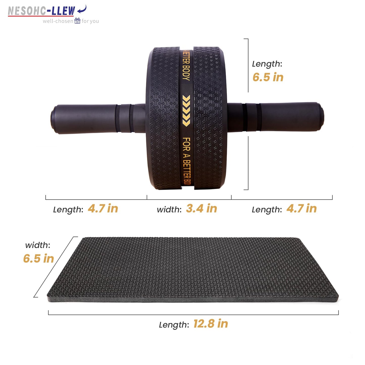 NESOHC-LLEW Upgraded Ab Roller Wheel. Abdominal Training Roller for Men/Women, Abdominal Wheels Widened to 3.4 ", Rubber Tread of The Abdominal Wheel Upgraded, Max Weight 490 lbs