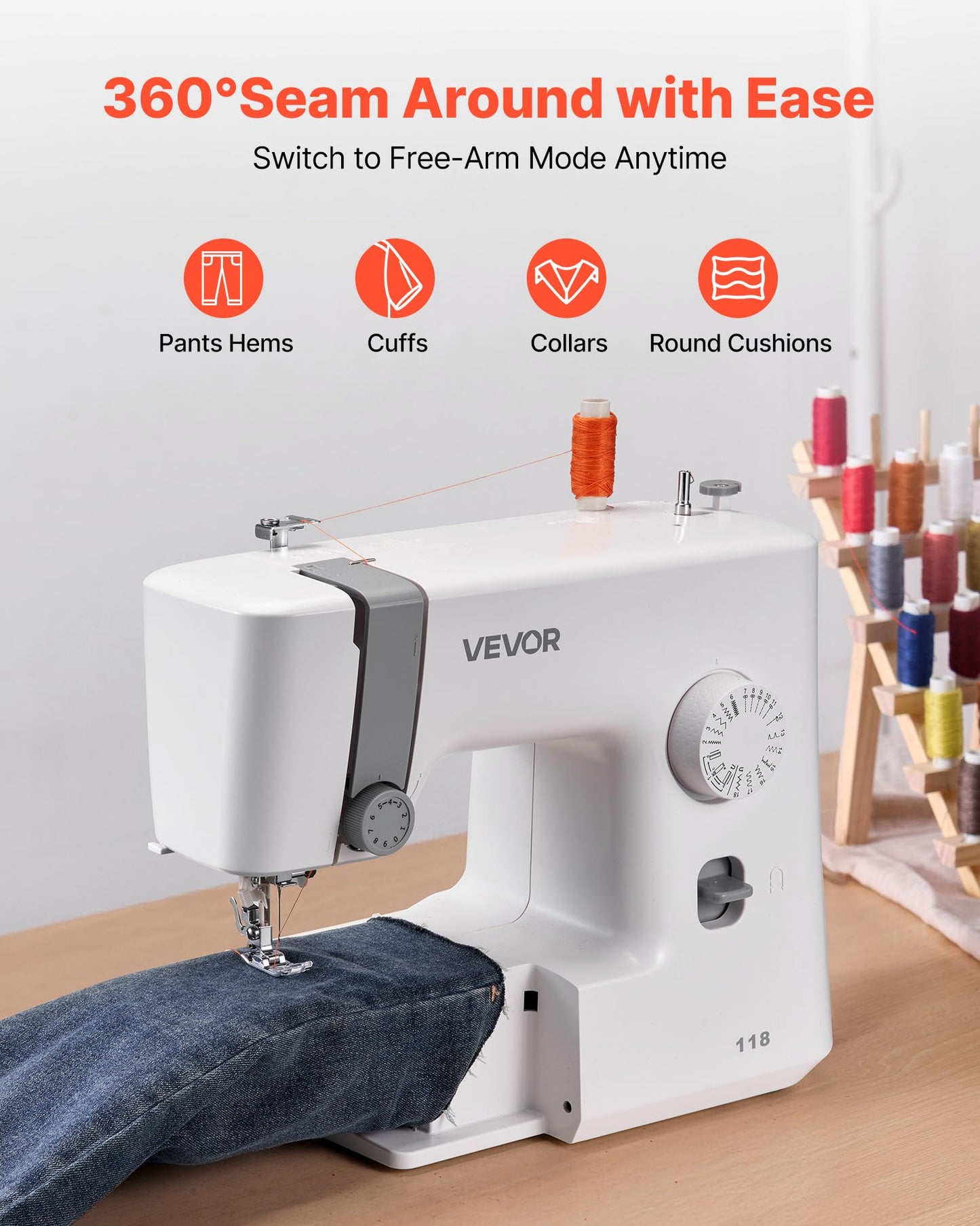 VEVOR Sewing Machine, 18 Stitch Applications, with LED Light and Foot Pedal, Simple Dial Control, Interior Metal Frame, Lightweight and Portable Beginner Sewing Machine for Adults Crafts and Mending