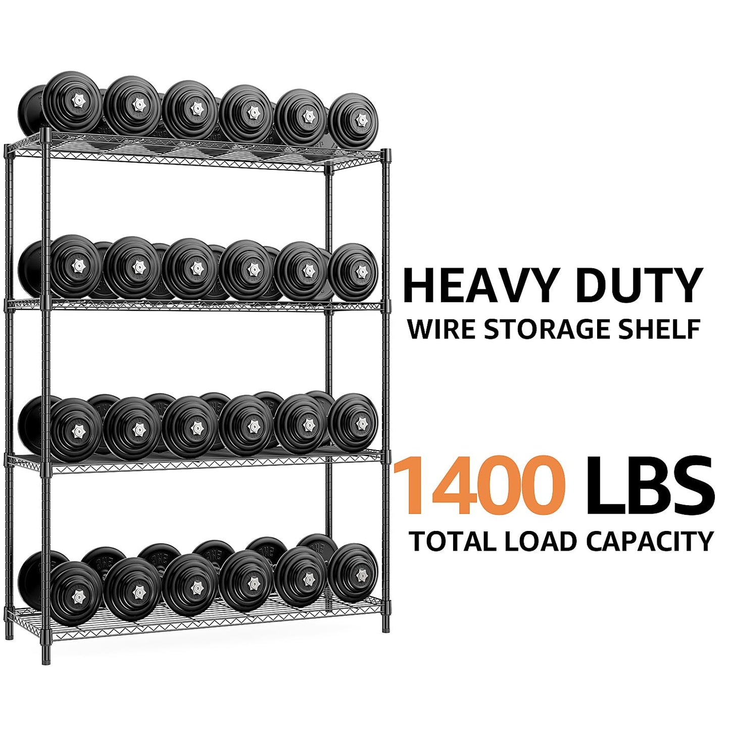 M MZG 1400 lbs 4 Tier Storage Rack Metal Wire Shelving Unit, Storage Standing Household Shelf Organizer for Kitchen Pantry Closet Garage Basement Utility Room, Black 15.8" D x 45.3" W x 59.4" H