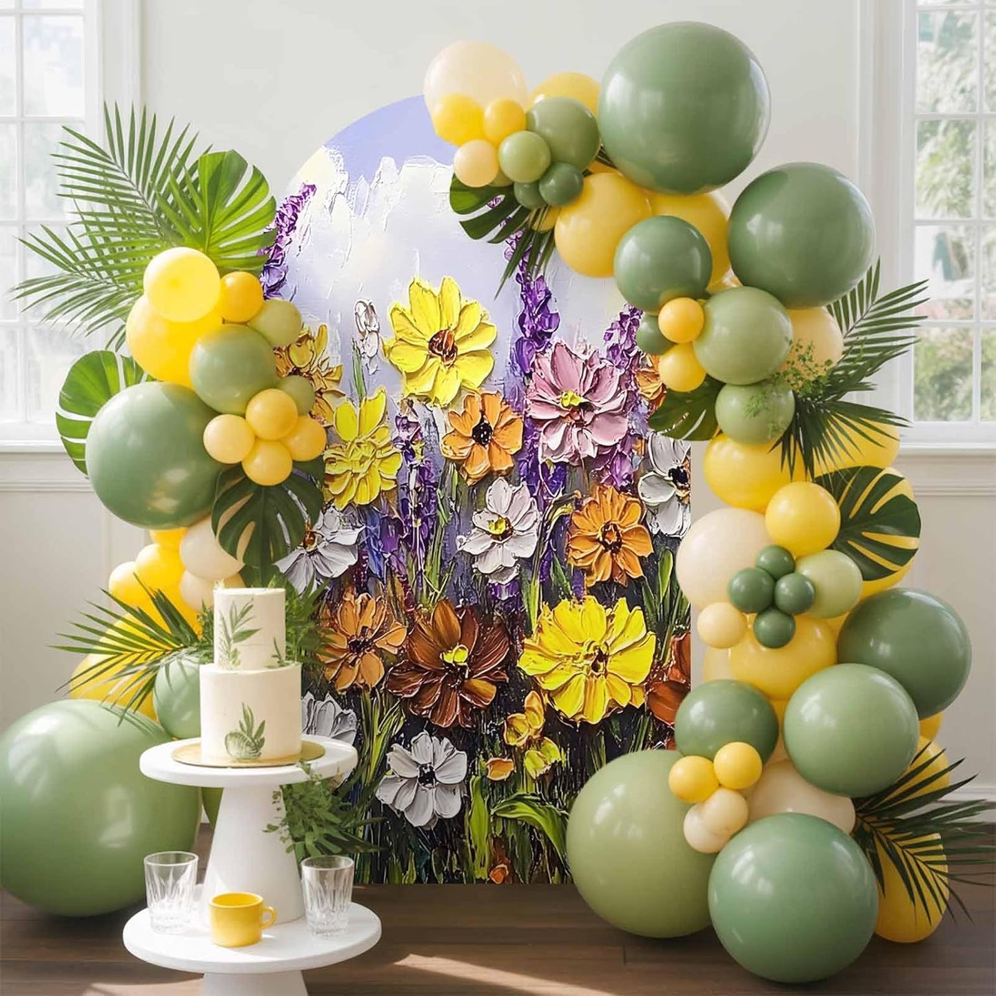 Jnbasdffb 7.2 Vintage Flowers Wedding Arch Cover,Stretchy Spandex Arch Backdrop Stand Covers FT,Spring Rustic Oil