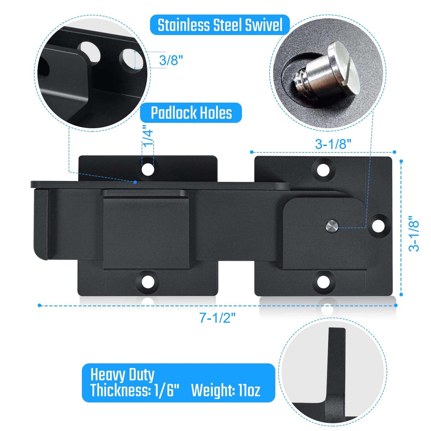 GreaTalent 7.5" Flip Gate Latch Lock with Padlock Hole 3Pack, 4mm Heavy Duty Aluminum Alloy Adjustable Door Latch for Sliding Swing Open Door, Outdoor Gate, Wooden Fence, Barn Door, Shed, Garage, Yard