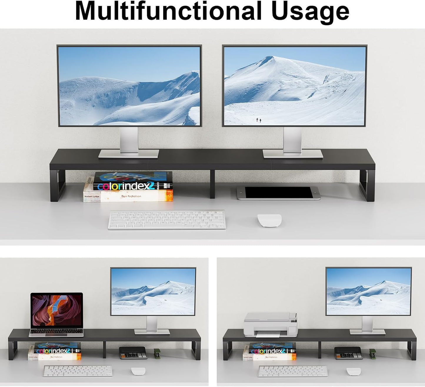 2 Zimilar Dual Monitor Stand Riser, Large Monitor Stand for Desk, Wood Monitor Riser with Storage Organizer for Home