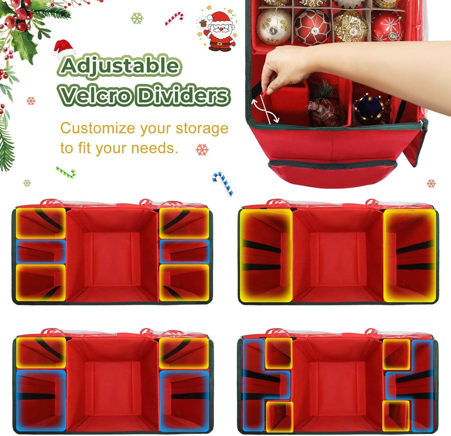 Skiennix Premium 2-in-1 Christmas Ornament Storage Box - Adjustable Dividers & 5 Trays for 73 Ornaments