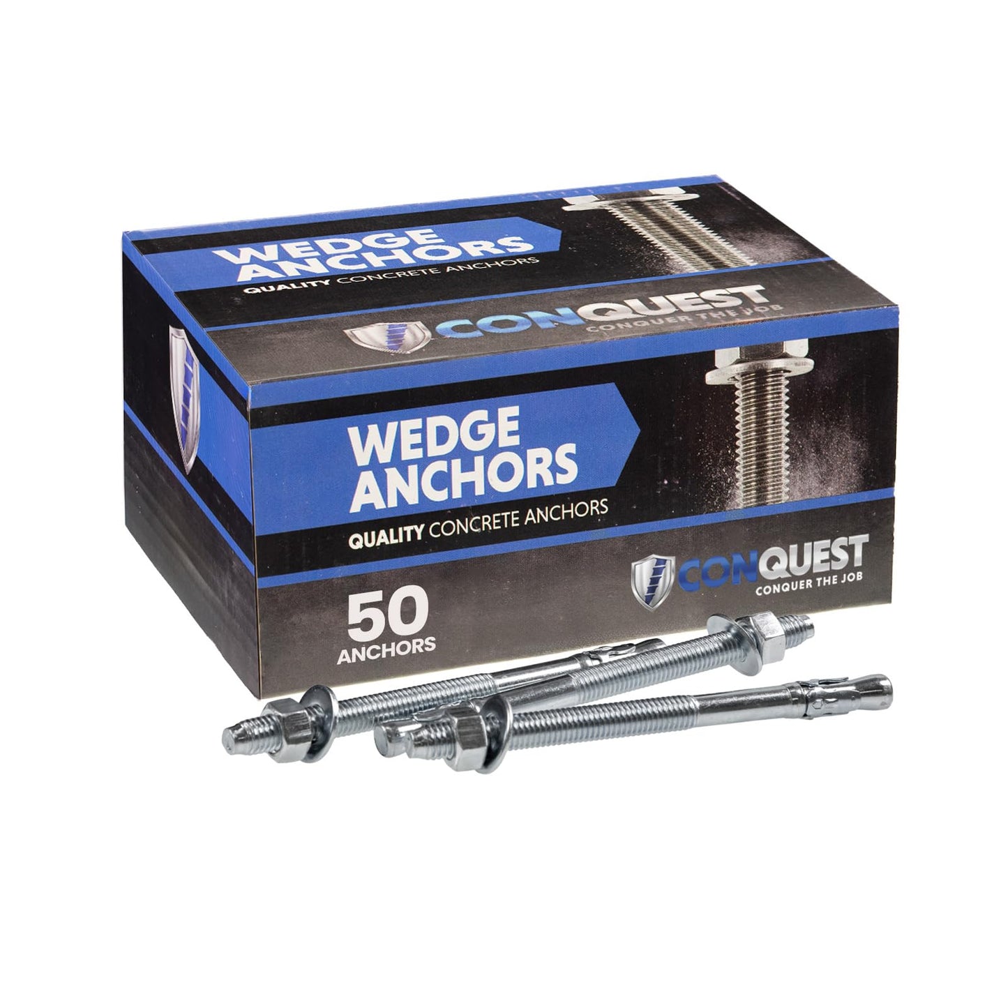 Conquest 304 Stainless Steel Concrete Wedge Anchors 3/8" x 5" - Heavy Duty Anchor Bolts for Outdoor, Residential, and Light Commercial Use (50 Pack)