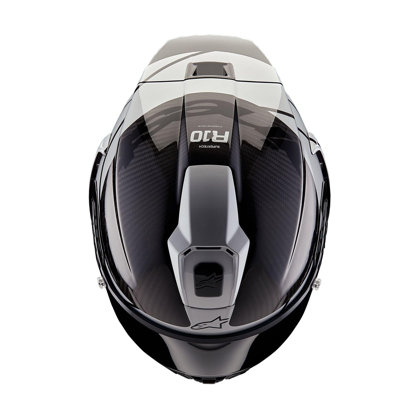 Alpinestars Supertech R10 Element Helmet, Carbon Fiber, Aerodynamic Full-Face Design, Ventilation & Safety, DOT & ECE Certified for Street & Track Riders, Black/Carbon Silver/Black Glossy, S