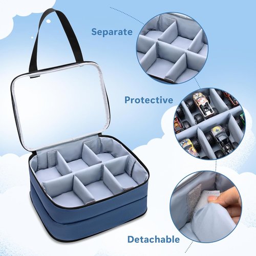 LUXJA Double Layer Storage Bag - PVC Carrying Case for Hot Wheels Monster Trucks | Holds 14 Toy Cars, Blue