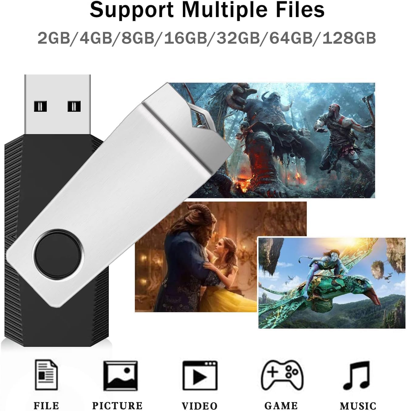 Wooolken 5 Pack 16GB 2.0 (5 Flash Drive, USB Memory Stick with Lanyards Swivel USB Stick for Data Storage and Backup