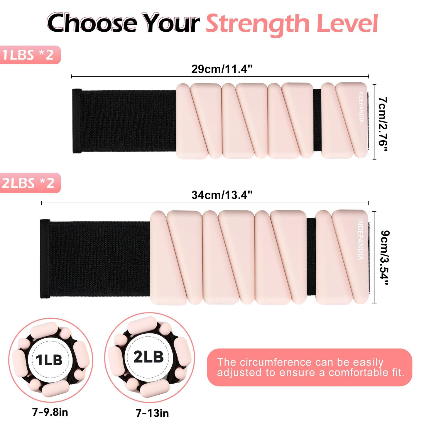 INDEPANDIA Wrist Ankle Weights for Women & Men, 2lbs Adjustable Weighted Bangles to Boost Calorie Burn & Strength, Arm & Leg Weights for Pilates, Yoga, Walking, Barre, Gym & Home Workout Blush Beige