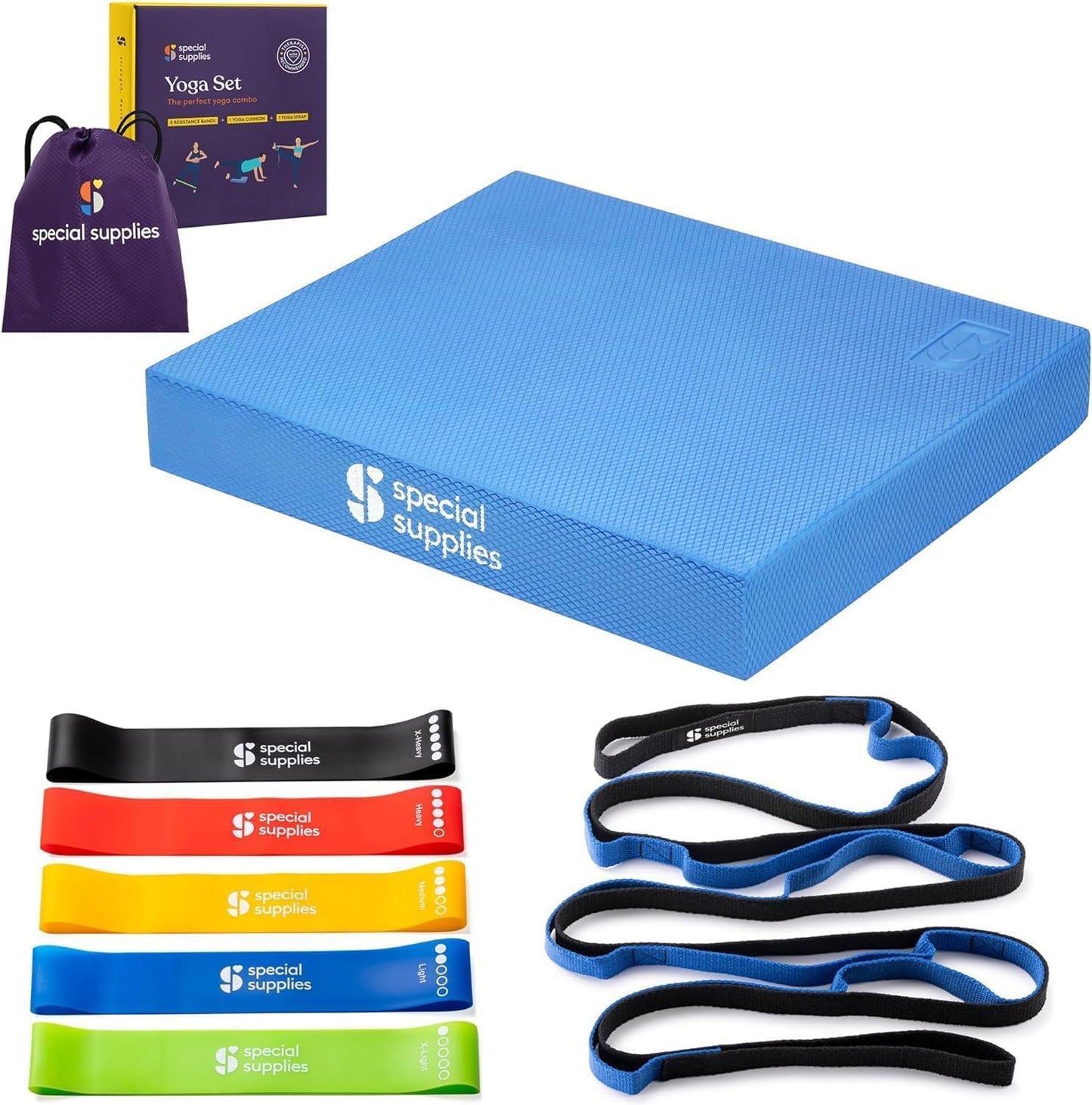 SPECIAL SUPPLIES Balance Board and Yoga Strap Set with Exercise Bands for Stretching, Stability Training, Fitness, Flexibility, Physical Therapy, Home Workout Equipment, Strength Training, and Pilates