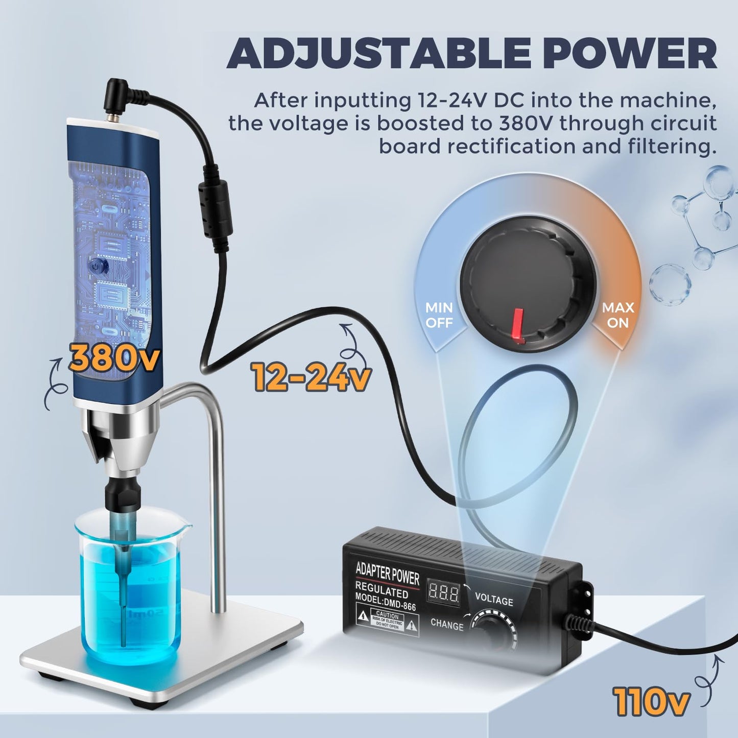 Bonvoisin Handheld Ultrasonic Homogenizer Emulsifier Sonicator Processor Cell Disruptor Mixer with Bracket Carrying Case 110V (3mm 0.1~30ml)