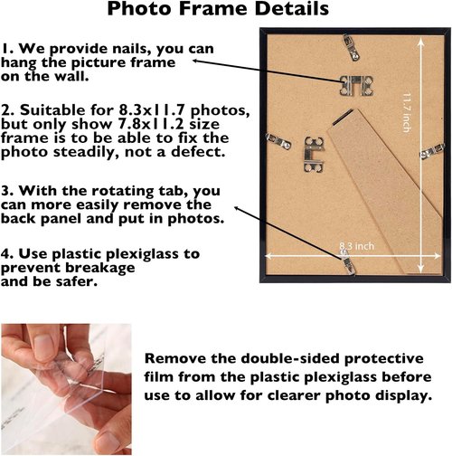 A4 Picture Frame by [Brand Name] - Black Wall & Tabletop Display | Shatter-Resistant Plexiglass, 8.3x11.7 Inches
