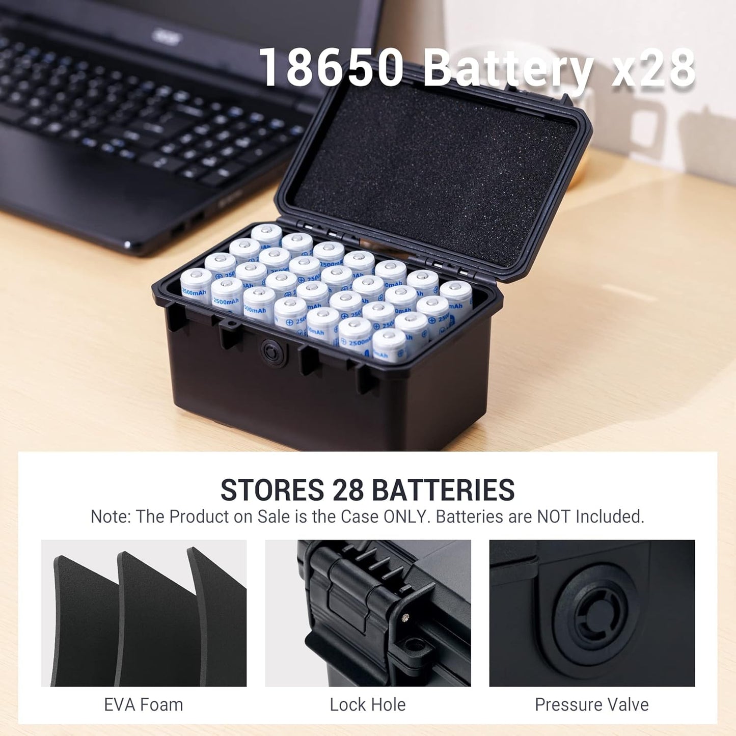 KIWIFOTOS 28 18650 IP67 Slots Battery Organizer Case, Waterproof Protective Hard Case, Explosionproof Shockproof