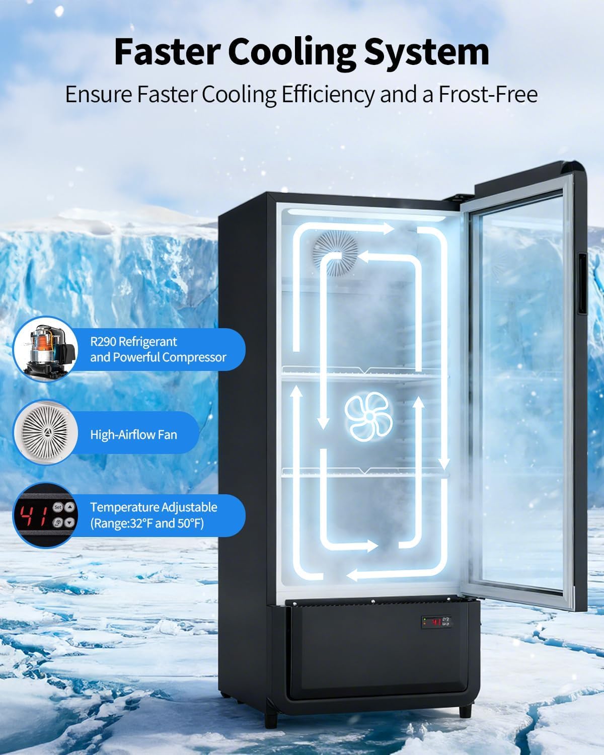 6.85 Cu. Ft Commercial Beverage Refrigerators with Glass Door & LED light, ETL DOE NSF Certified Drink Fridge, Upright Merchandiser Display Refrigerator for Store, Restaurant, Office, Bar