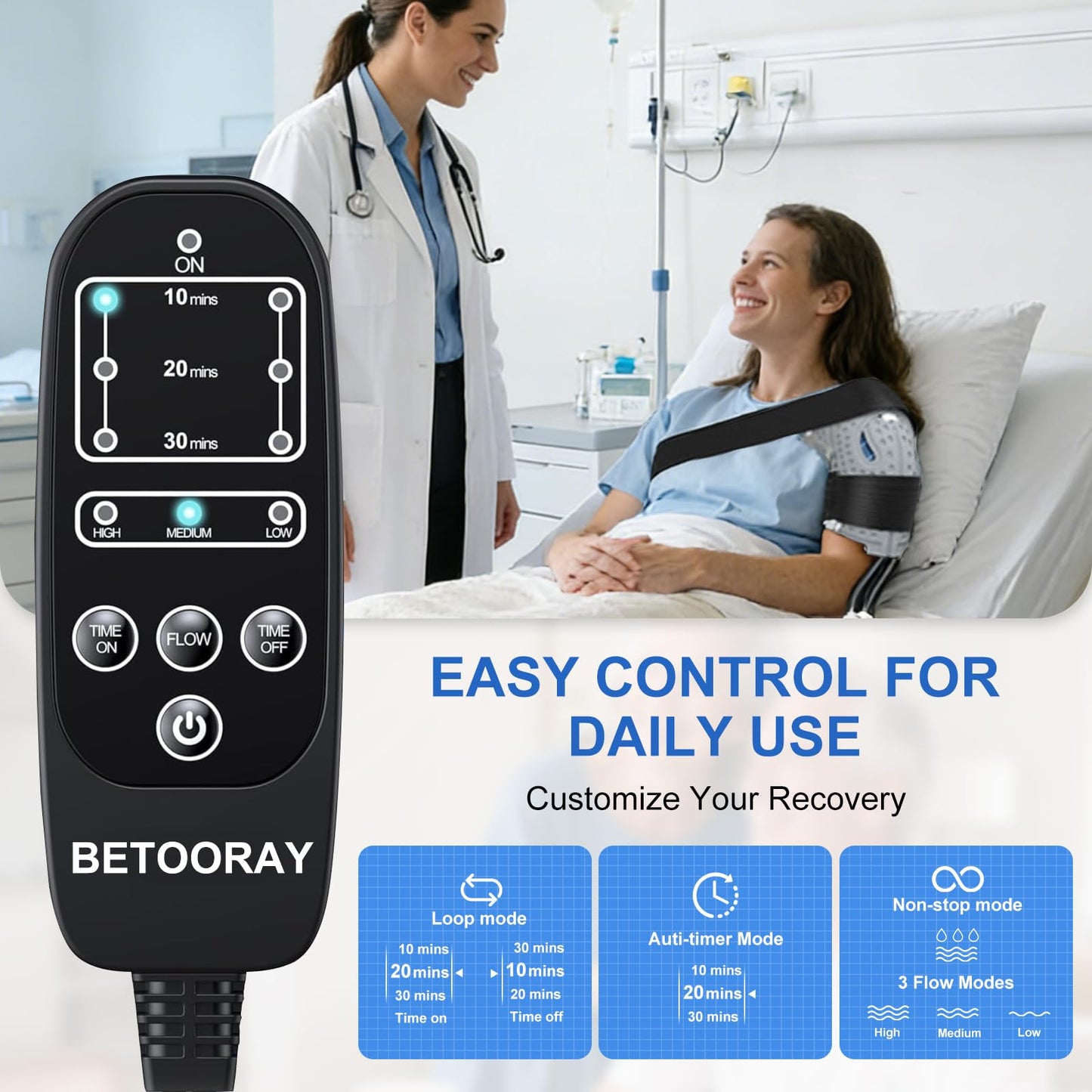 Ice Machine for Knee After Surgery, Portable Cold Therapy Machine, Knee Replacement Recovery System with Programmable Timer, 3 Speeds & 18 Hours Cooling, Pain Relief for Injuries Recovery