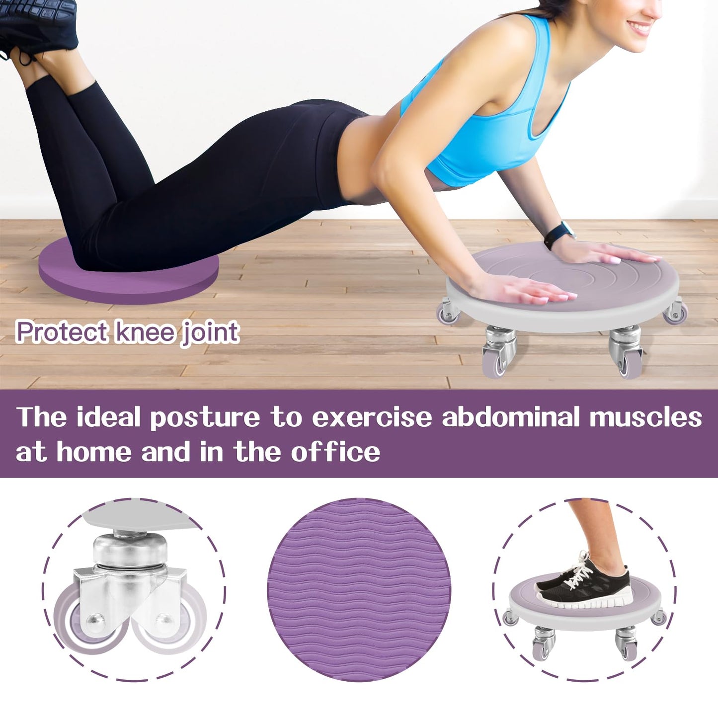 Tasidingster 6 Caster Ab Roller, Ab Exercise Equipment with Knee Pads, Ab Roller Wheel for Core Exercise, Abdominal Strength Training for Home Gym, 360° Silent Ab Workout Equipment (Purple)