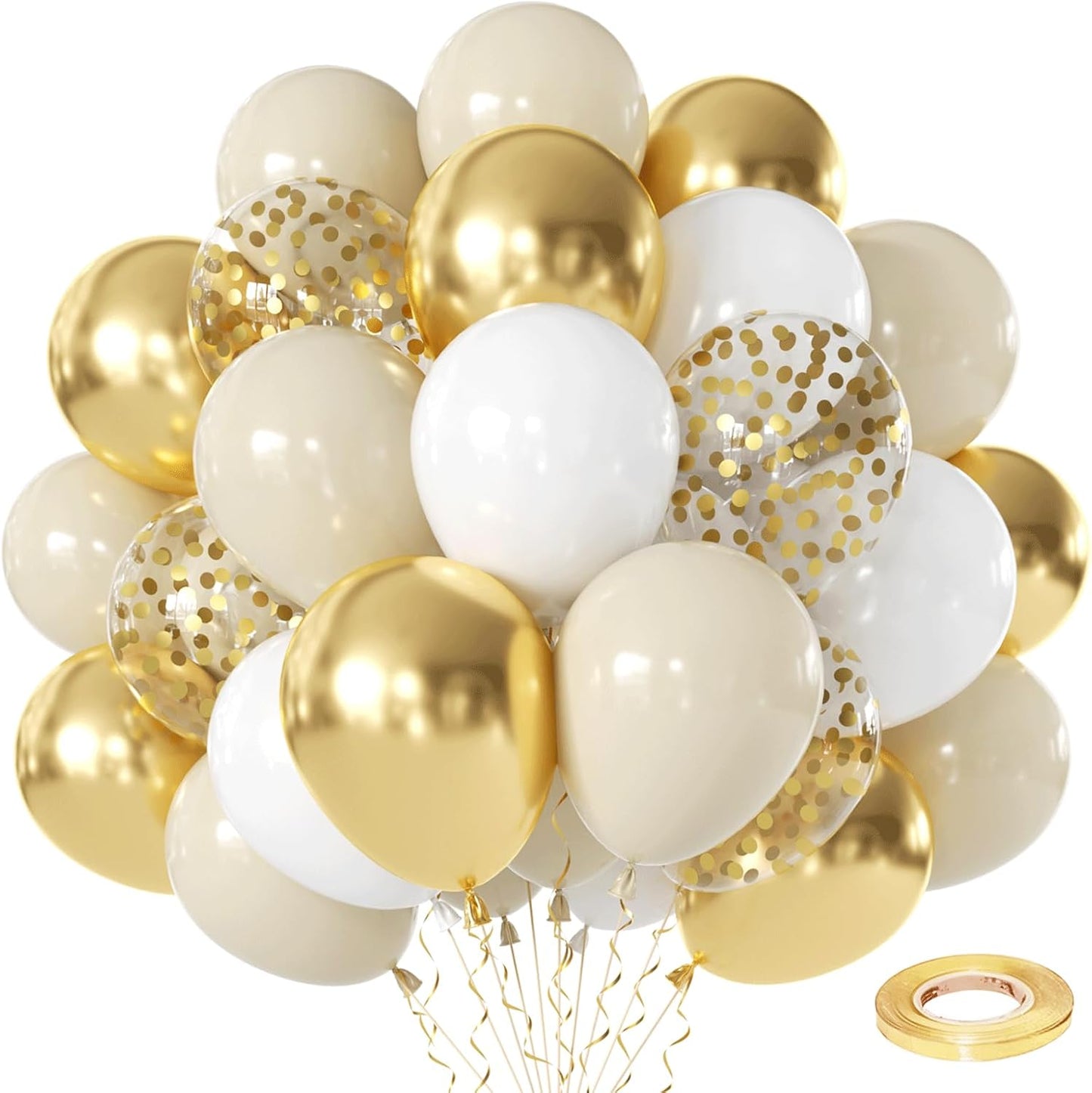 Skiennix White and Gold Confetti Balloons - 50pcs 12 Inch Metallic Latex for Celebrations