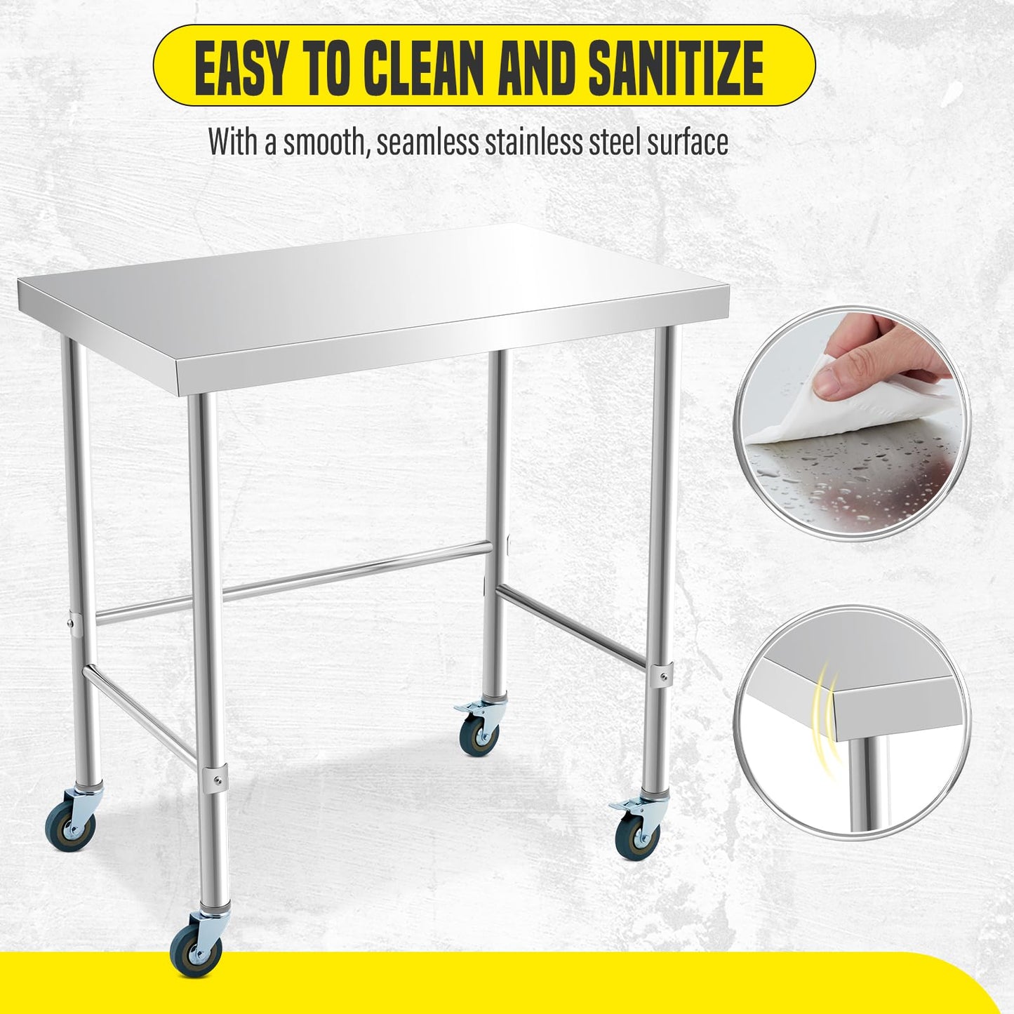 COZONY Stainless Steel Table 48x24 Inch, Kitchen Restaurant Stainless Steel Prep Work Metal Table Countertop with Open Base