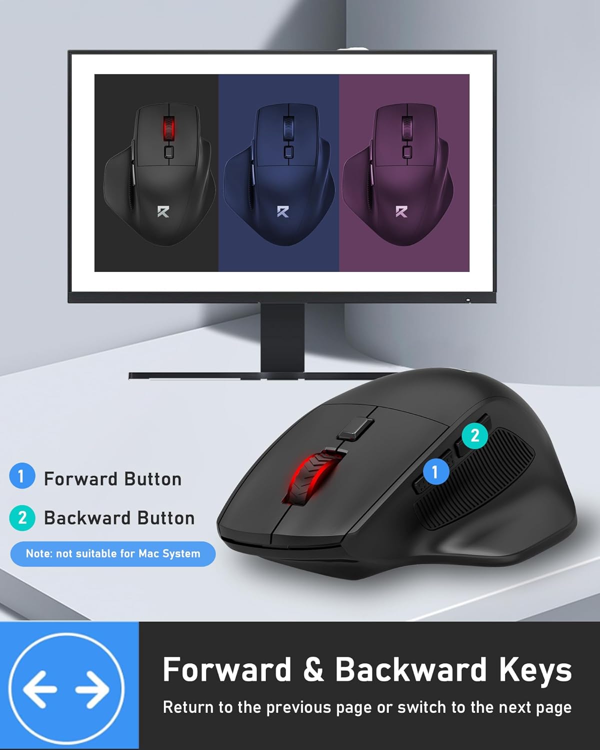 Redragon 2.4GHz 6 4000 Big Wireless Mouse for Medium to Large Hands, Ergonomic Computer Mouse, Buttons, DPI, Full Sized