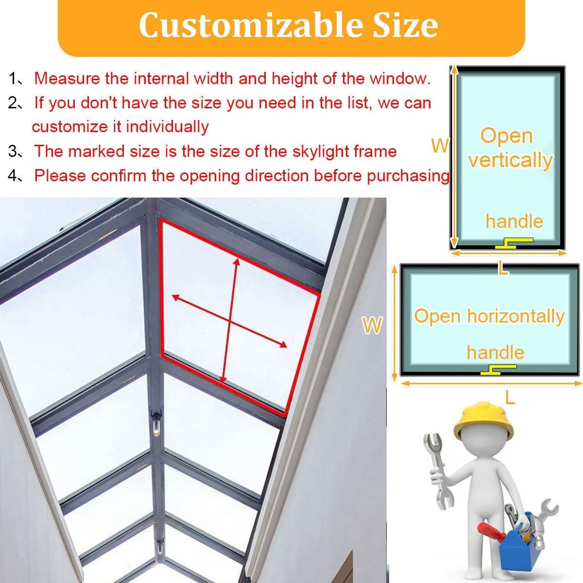 Valdoza Electric Roof Skylight for Home – Custom Aluminum Alloy Double-Glazed Window with Remote Control, Easy Installation for Attic, Sunroom, Roof, Basement(Gray,LxW 24x40in/60.9x101.6cm)