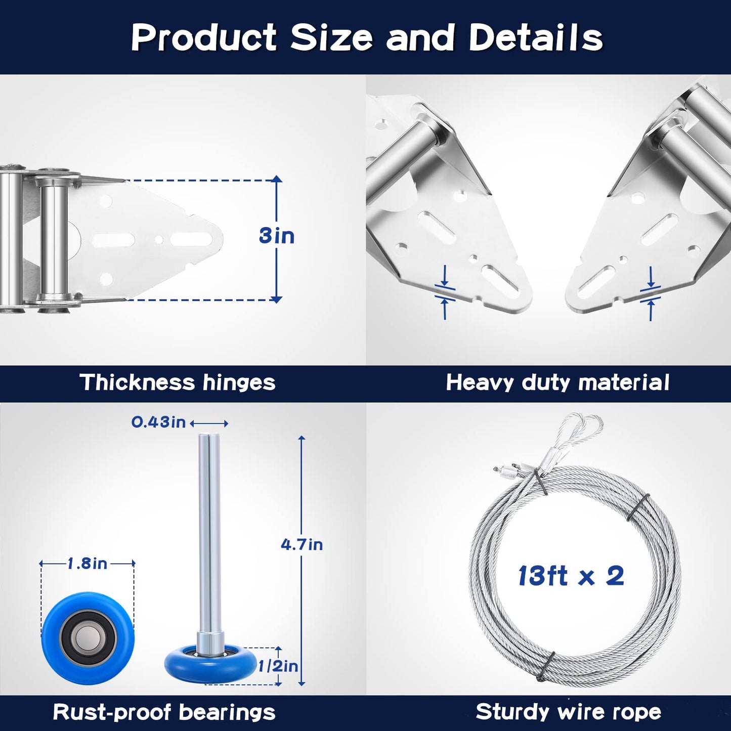 Lounsweer 117 Pcs Garage Door Rollers Hinges Set Bracket Screw Wire Rope Replacement Parts Nylon Garage Wheels Quiet High Load 6200RS Seal Roller Hardware Tune Up Kit for 16 x 7", 18 x 7" Door (Blue)