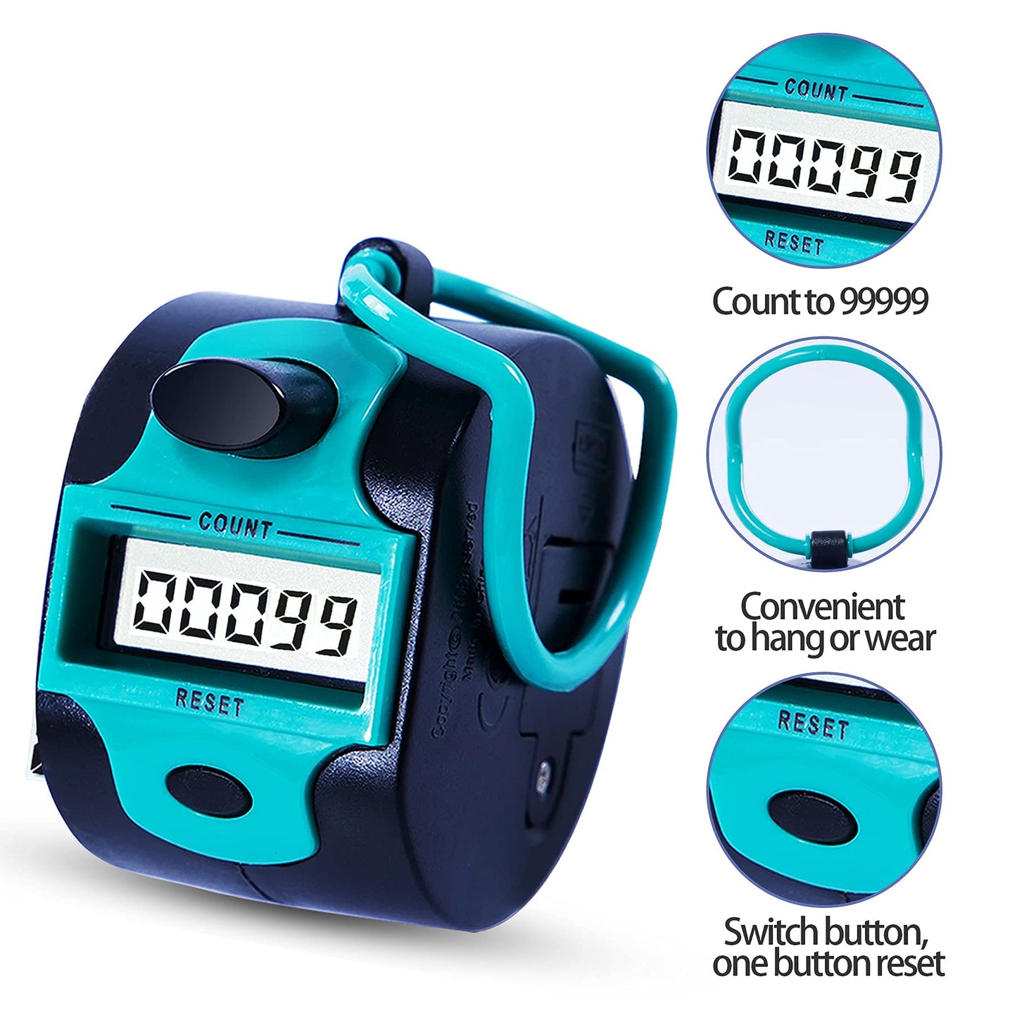 Handy Counter Click Manual Digital clicker Stitch Tally Counters Finger Mechanical Palm Handheld Pitch 5-Digit Electronic Display Click Counter Number Count for Row, People, Golf,Crochet,Lap&Knitting