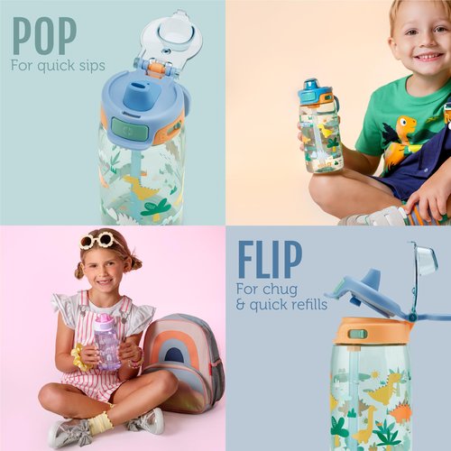 Ello Kids Pop & Fill 16oz Tritan Plastic Water Bottle with Quick Fill Technology, Leak Proof Locking Lid, Sip & Chug, BPA Free, Dishwasher Safe, For School, Lunchboxes, Royal Palace