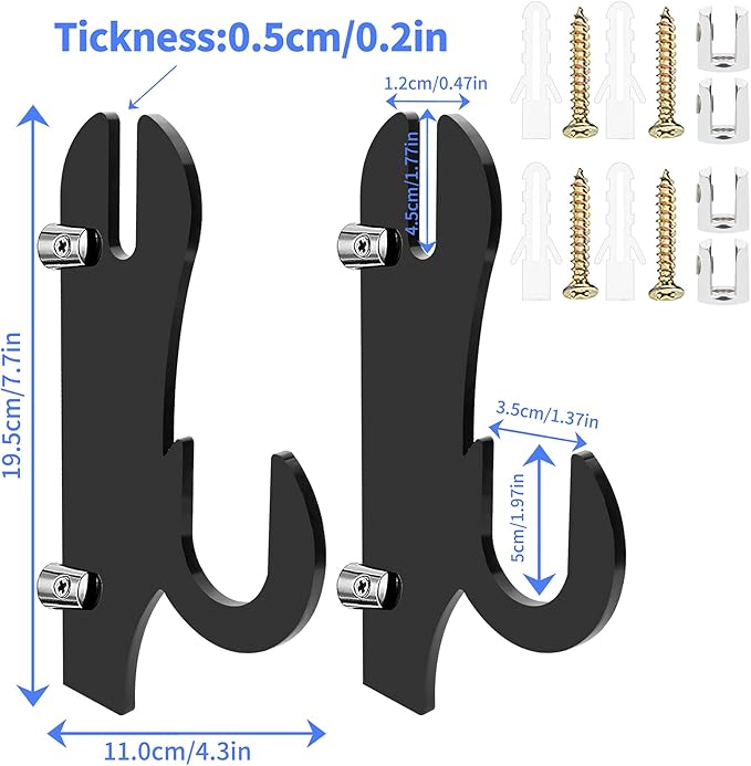 TRINENOX Sword Stand, Sword Wall Mount, Sword Hook, Sword Hanger Rack, Wall Mount Sword Hook, Acrylic Samurai Sword Display Holder for Katana Tanto Genji Wakizashi Sword Hanger Rack (1 Pair Black)