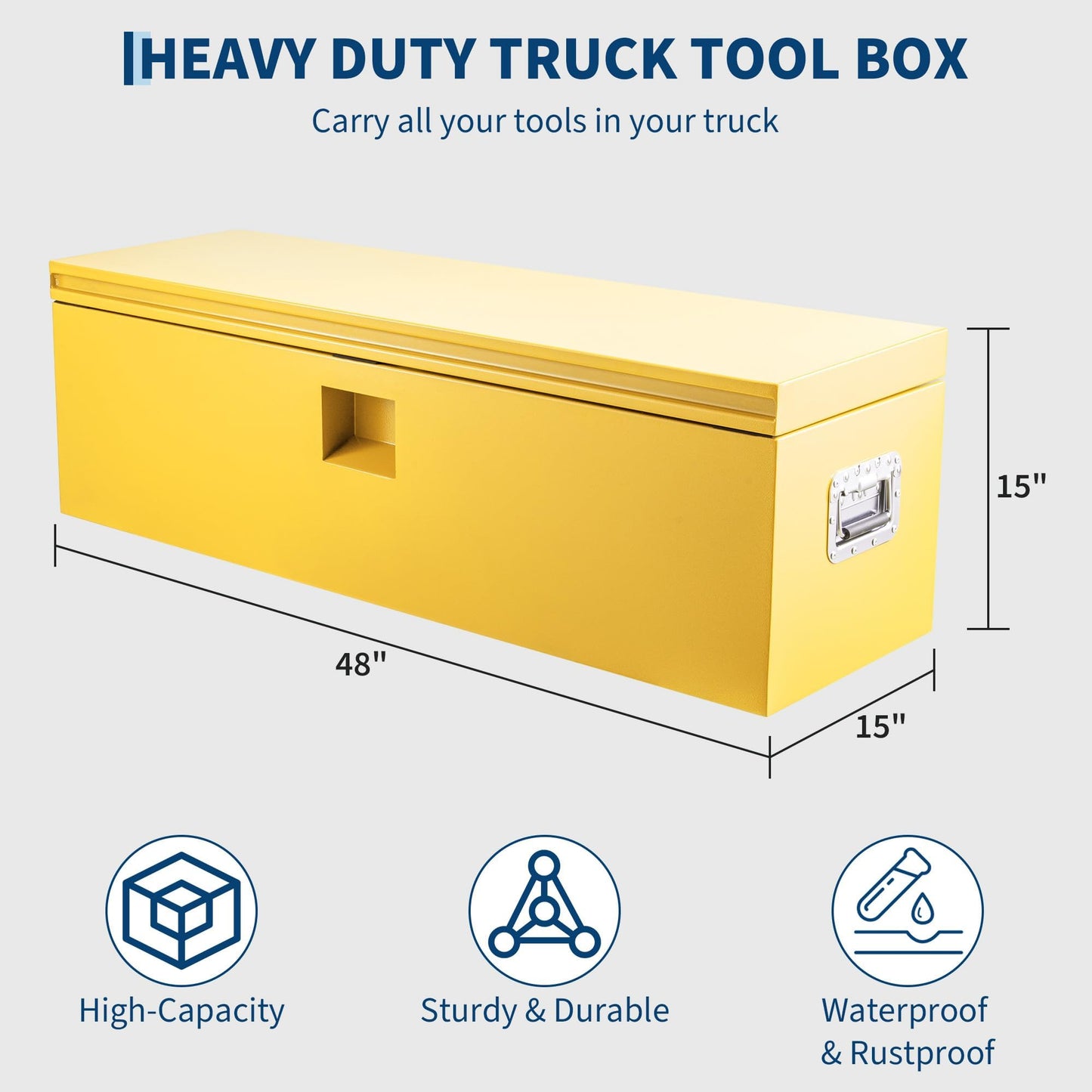 EliteEdge Heavy Duty Steel Truck Bed Tool Box with Dual Lids, Weatherproof Lockable Storage, Fits Pickup, Trailer & RV, Universal Mount, Secure Truck Tool Boxes for Bed of Truck