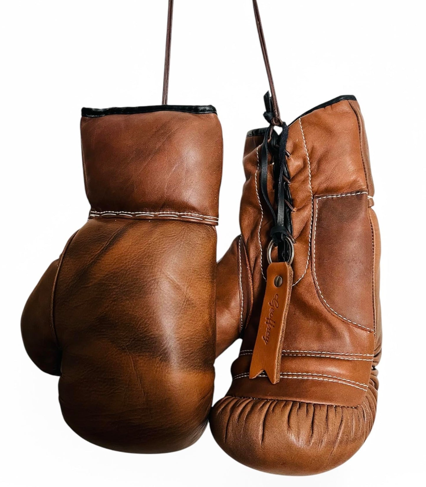 Geoffrey Antique Brown Leather Vintage Boxing Gloves with Leather Laces | 12oz | Retro (Antique Brown), Large (Antique Brown)