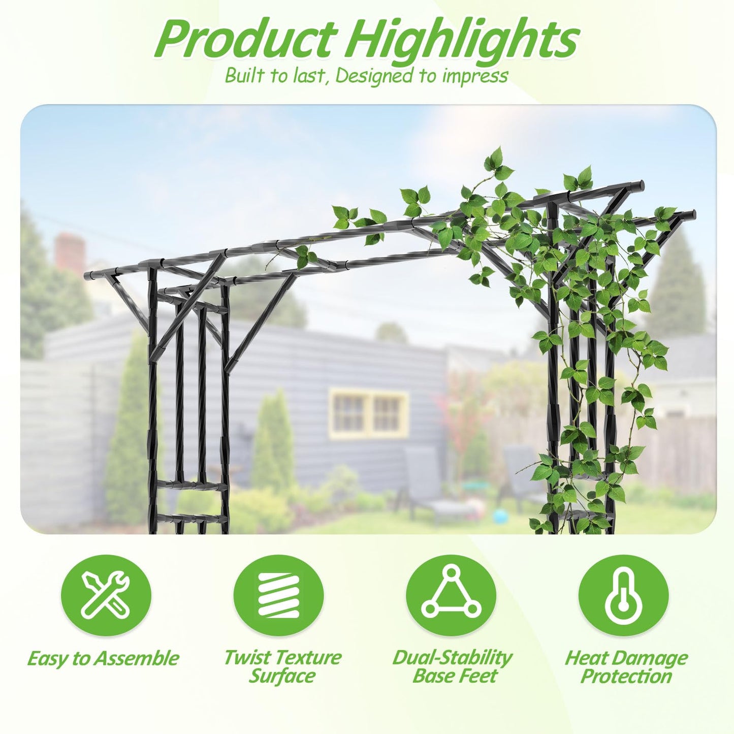 Trellume Garden Arch Trellis - 106.3" L×106.3" H Extra Large Flat Top Arbor Trellis with Coated Steel Pipe, Trellis for Climbing Plants Outdoor, Heavy Duty Abor Archway for Wedding Decor(25MM Pipe)