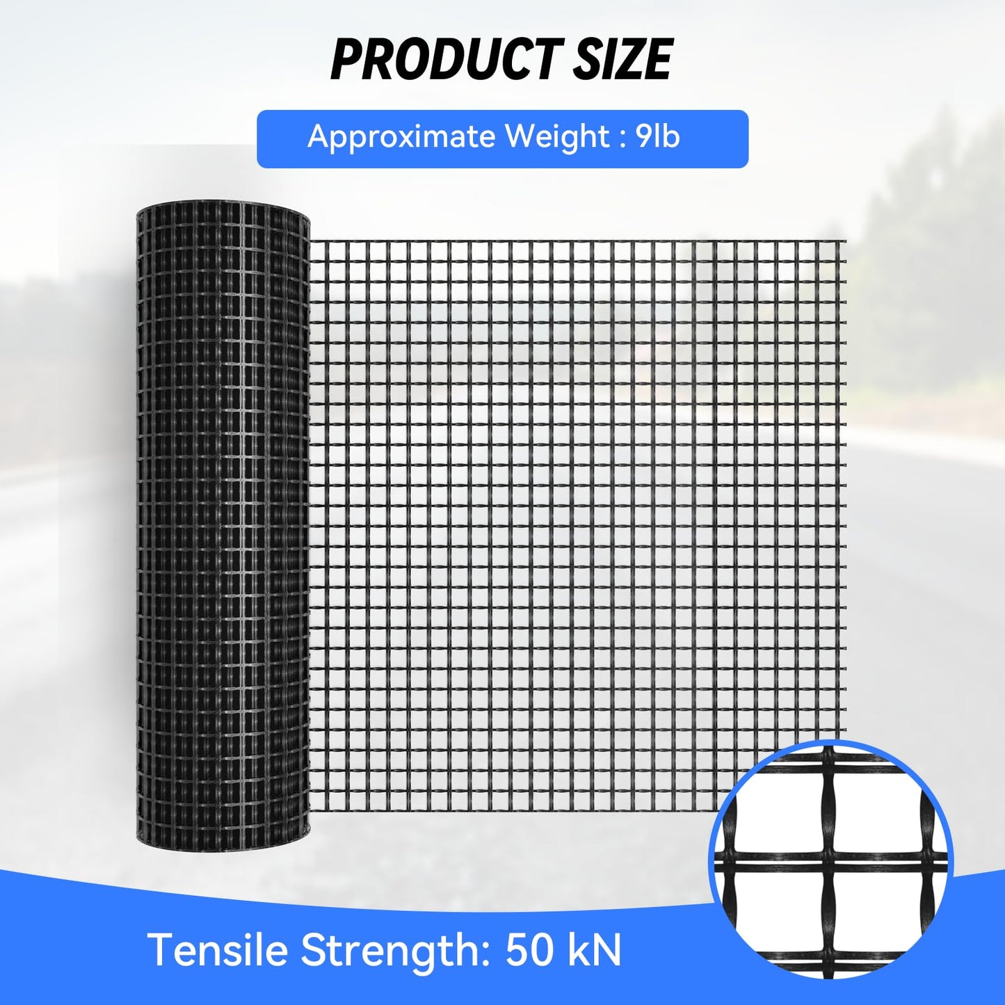 DRKSBesto 3ft x 65ft Bi-Directional Fiberglass Geogrid for Retaining Wall with 50kN tensile Strength. Ideal for Driveway, Slope Reinforcement, Landscaping, terraces, and Parking Lots.
