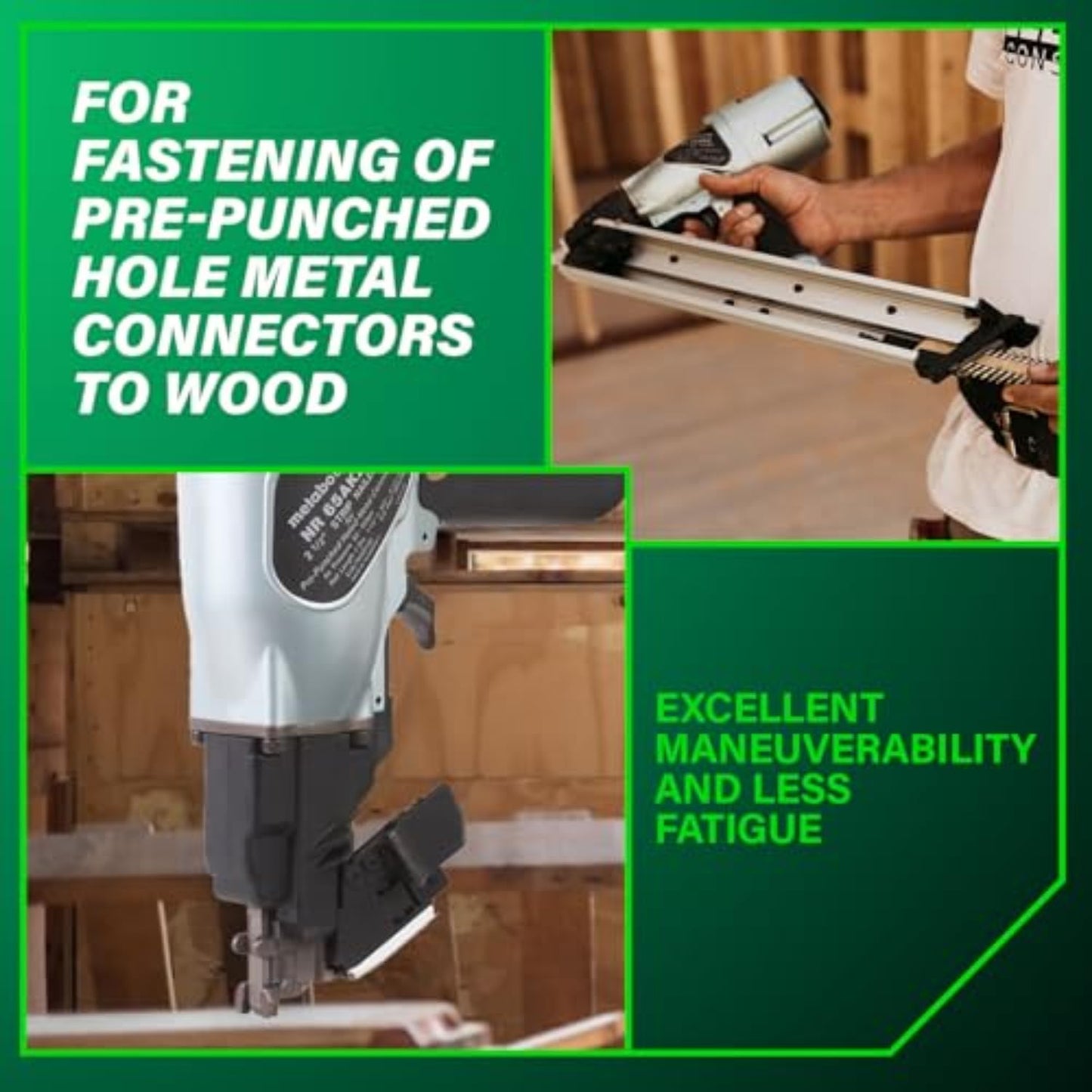 Metabo HPT Strap-Tite Strip Nailer, Pro-Preferred Pneumatic Power Nailers for Metal Connectors, Lightweight 6.4 lbs Fastening Tool, 36° Precision Fastening System, 1-1/2″ to 2-1/2″ Fasteners, NR65AK2