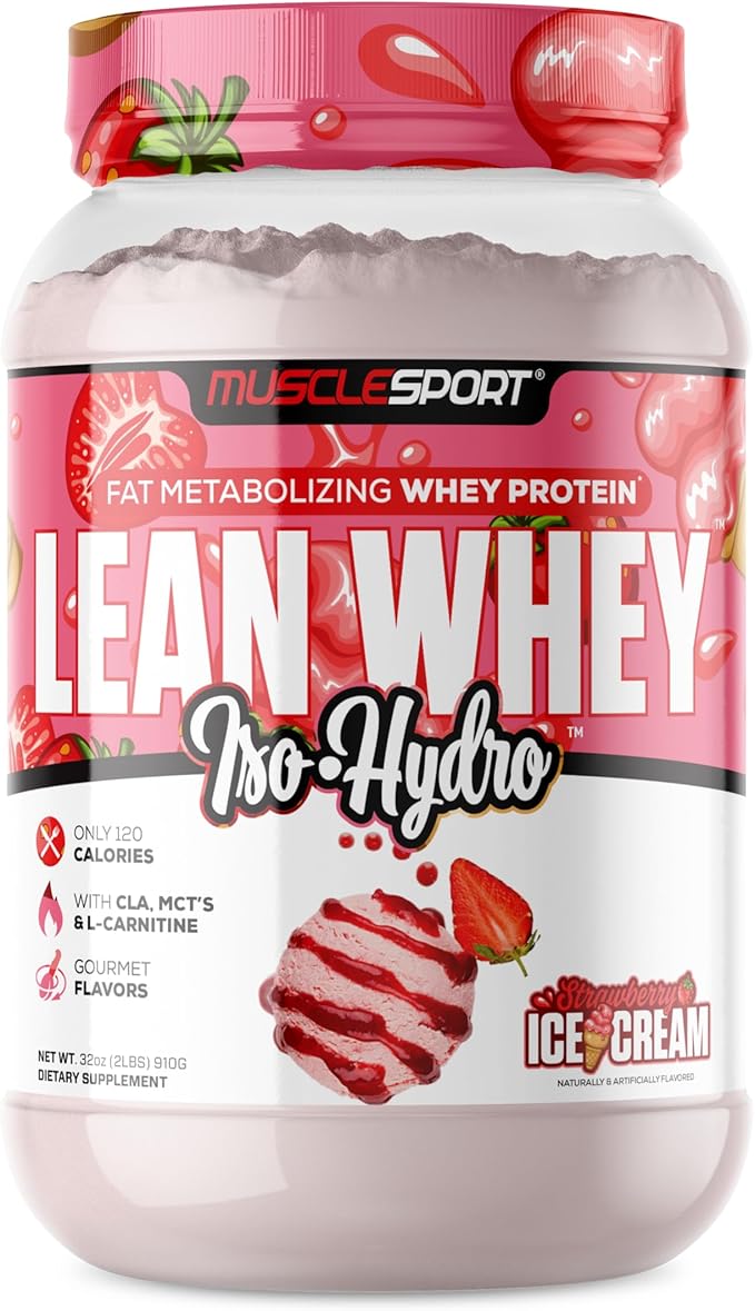 Musclesport Lean Whey Revolution??Protein Powder - Whey Protein Isolate - Low Calorie, Low Carb, Low Fat, Incredible Flavors - 25g Protein per Scoop (2LB, Strawberry)