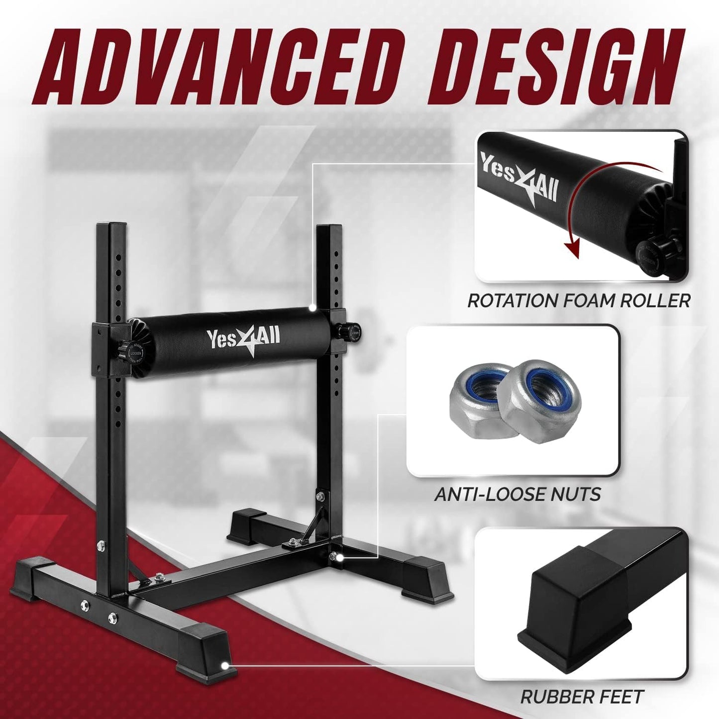Yes4All Bulgarian Split Squat Stand, Single Leg Squat Roller, Single Squat Stand for Squats, Leg Lunges, Bodyweight Training