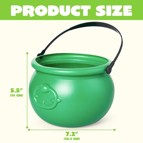 JOYIN 7.5'' St. Patricks Day Green Cauldron, Plastic Lucky Leprechaun Pot, Candy Kettle Bucket & Basket for St. Patricks Day, Mardi Gras, Halloween Party Decoration Supply Accessory