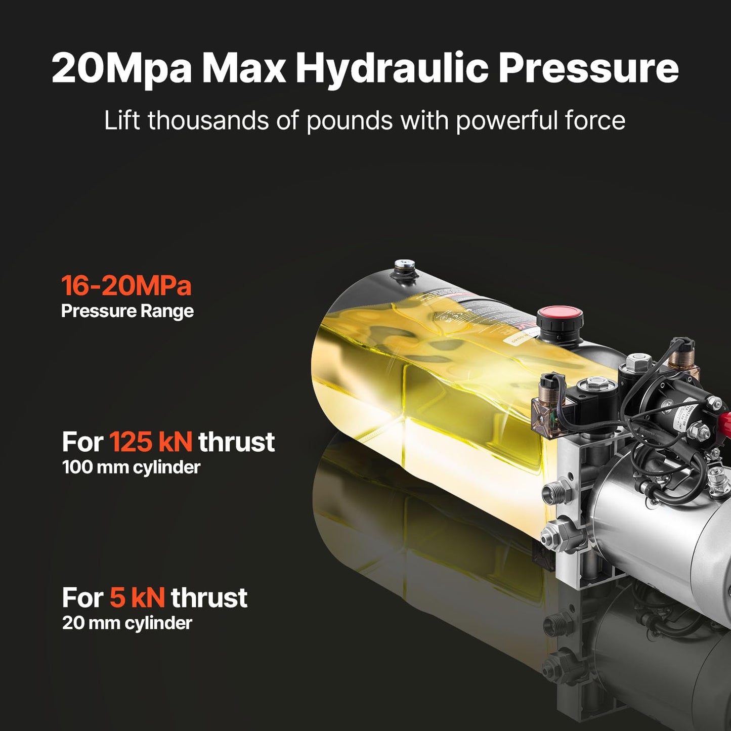 VEVOR 8 Quart Hydraulic Power Unit, Double Acting Dump Trailer Pump, 3200 PSI Max Relief Pressure & 0.91 GPM Flow Rate, DC 12V Hydraulic Pump with Metal Reservoir for Dump Trailer Car Lifting