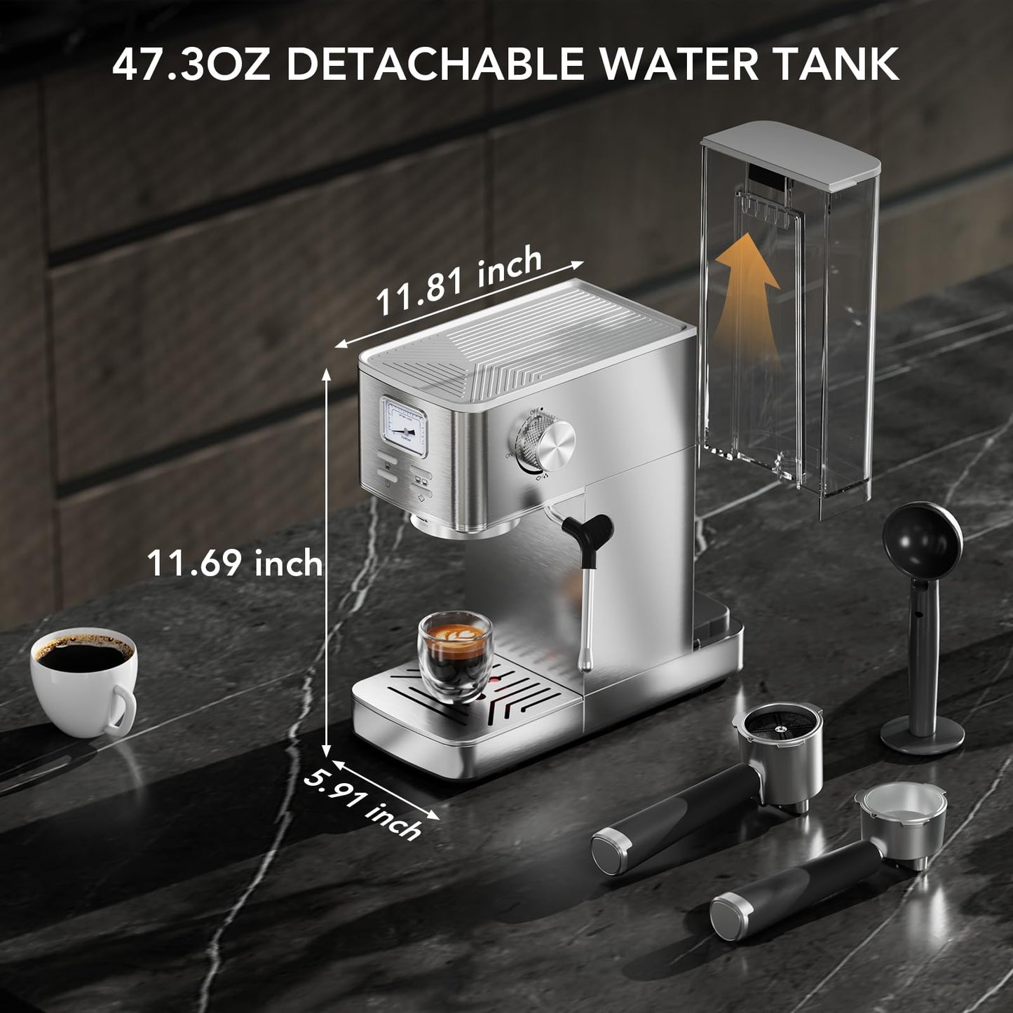 COWSAR Espresso Machine 20 Bar, Compact Commercial Espresso Maker with Milk Frother, Visual Pressure Gauge, Coffee Machine with 47oz Removable Water Tank and Capsule Funnel, for Cappuccino, Latte