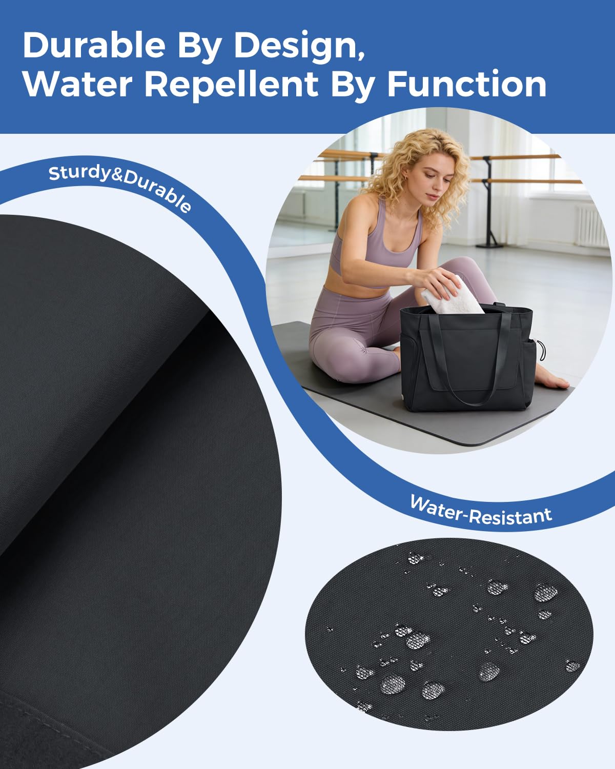 sportsnew Gym Bag for Women, 19L Yoga Mat Bag with Shoe Compartment & Wet Dry Pocket, Gym Tote Bag with Hook-and-loop Yoga Mat Holder, Quick Access Storage, for Workout Travel Pilates Dance