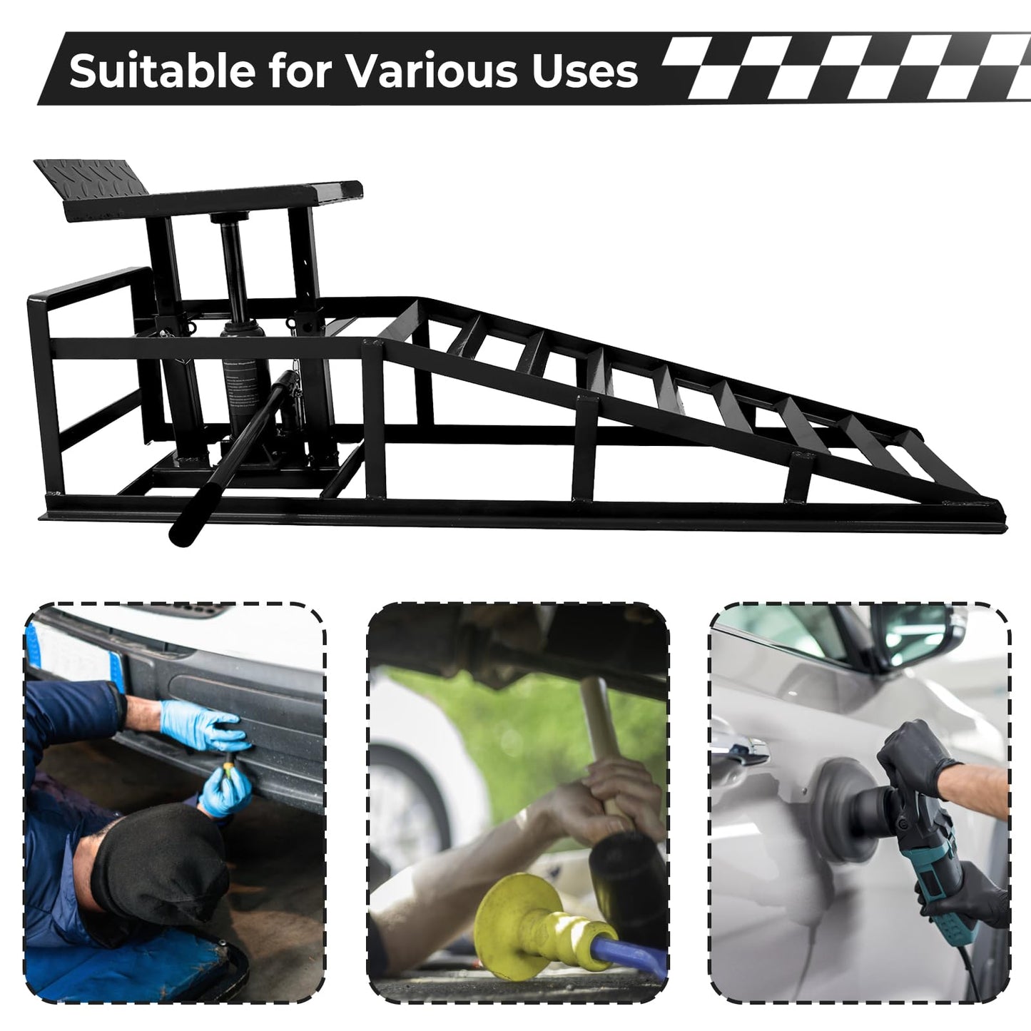 Rovibek 2 Pack Hydraulic Car Ramps, 11000LBS 5T Car Ramp High Lift 11.6"-16.5", Heavy Duty Steel Car Lift Ramp, Automotive Truck Service Ramps for Oil Changes Maintenance, Black