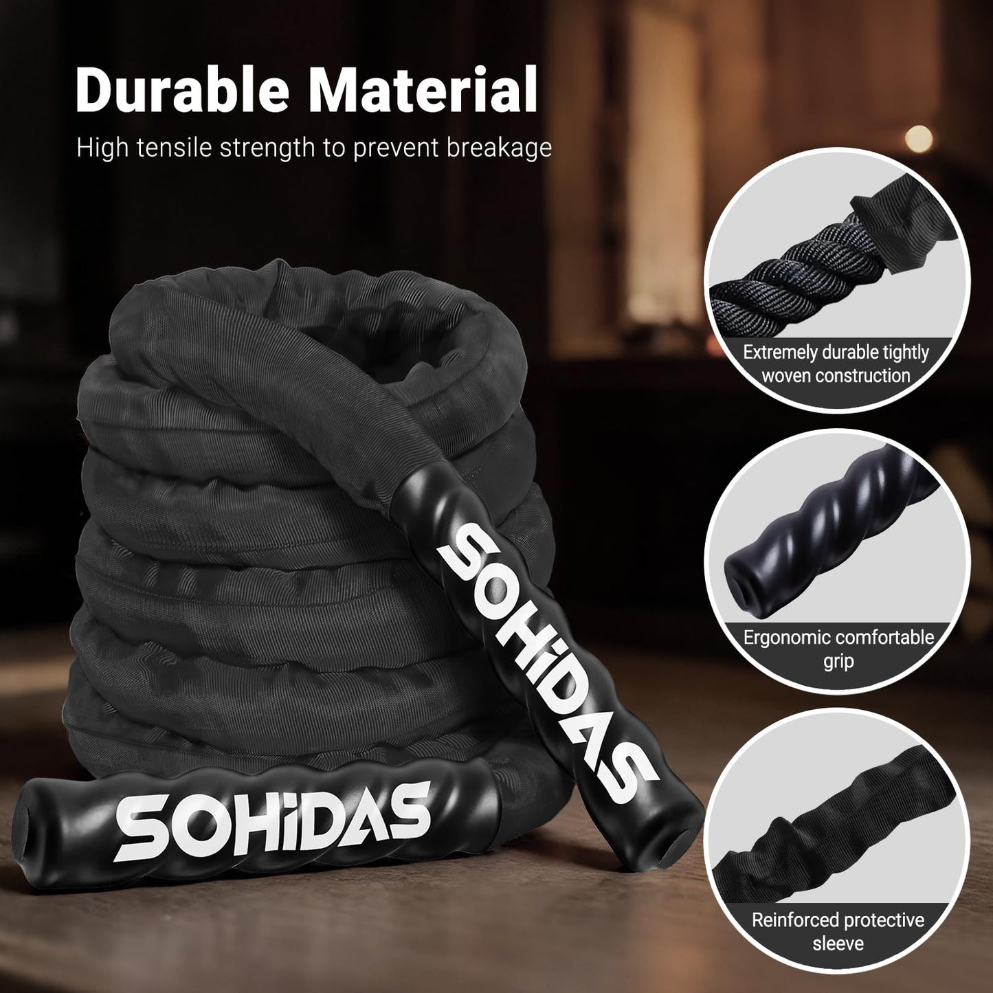 SOHIDAS Weighted Jump Rope for Men Women, 3.68LB Adult Jump Ropes for Fitness Heavy Skipping Rope, Jumping Rope for Training Muscle Speed Home Gym Workout Equipment Exercise Jumpropes Weight Loss