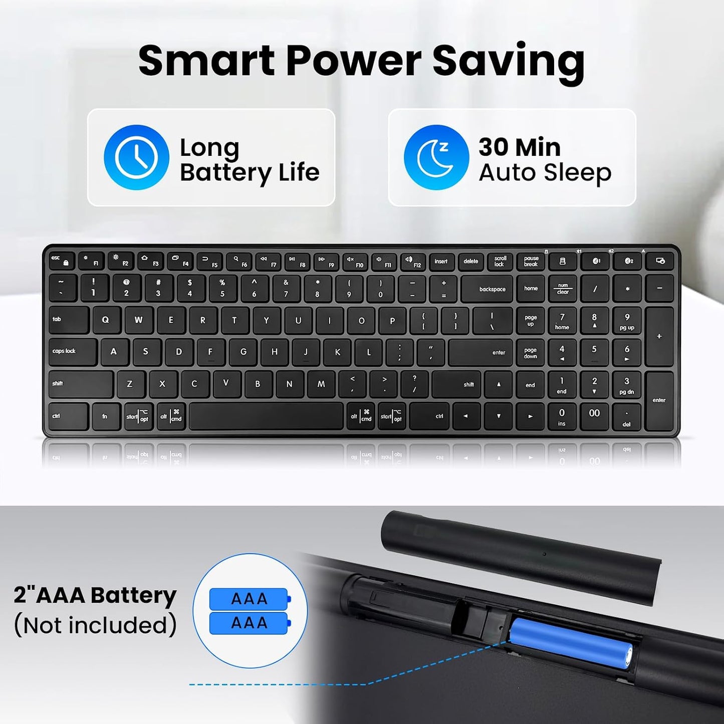 Bnnwa 3-Device (2.4G+BT), TV/Phone,12 Wireless Bluetooth Keyboard, Free Switching Ultra-Slim Compact Wireless Keyboard