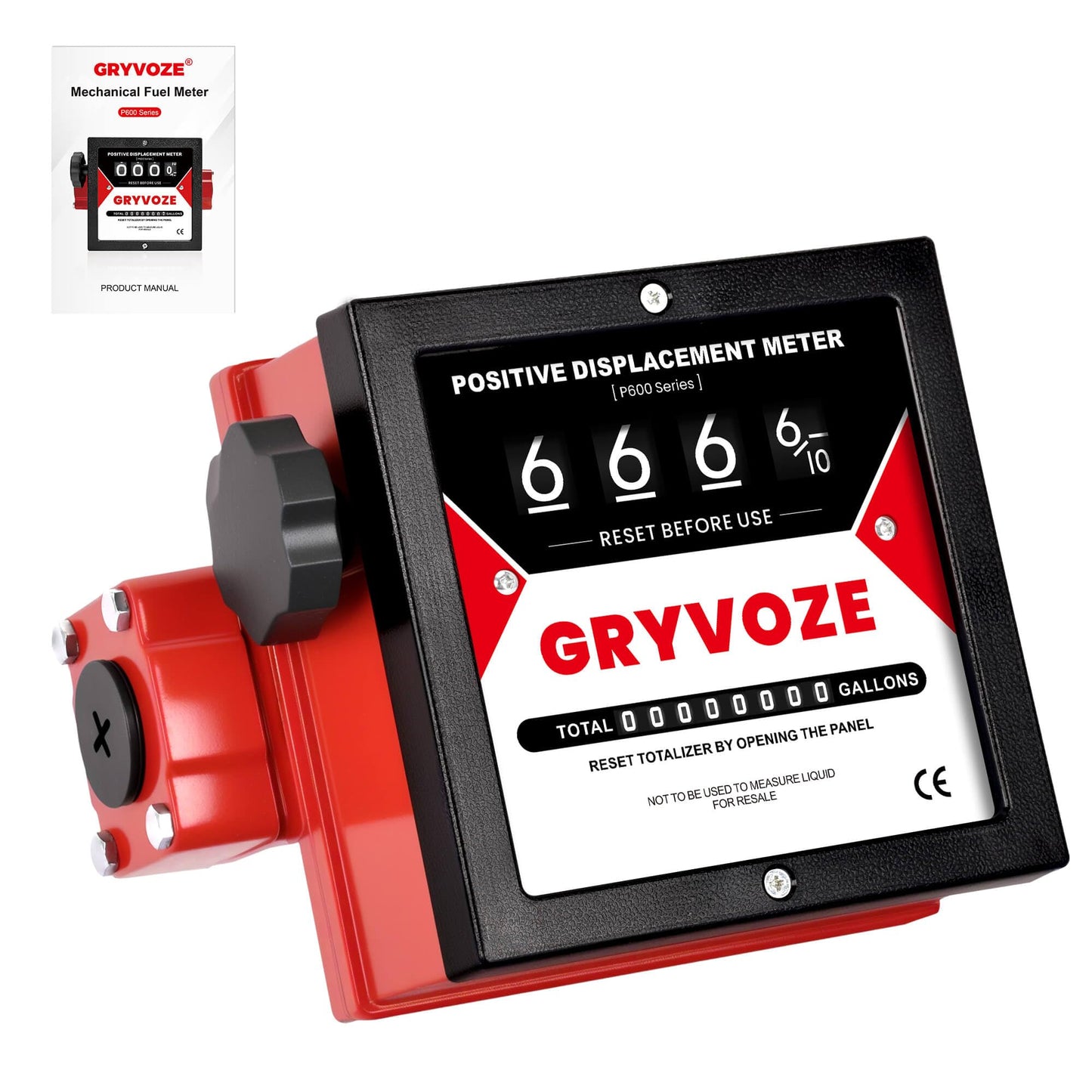 GRYVOZE 1 Inch Mechanical Fuel Flow Meter, 5–32 GPM Positive Displacement Fuel Pump Meter for Diesel, Gasoline & Oil, Industrial Grade, Gallon Totalizer Counter