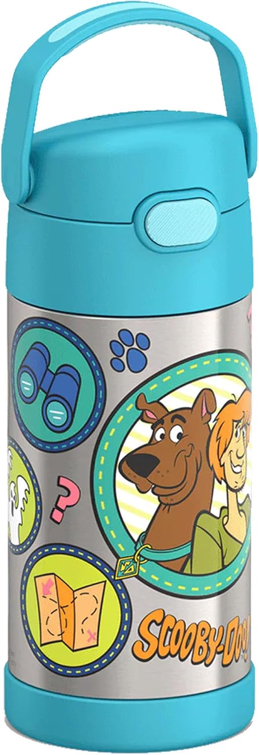 THERMOS FUNTAINER Water Bottle - 12 Ounce Kids Stainless Steel Insulated Bottle with Straw | Scooby-Doo Design