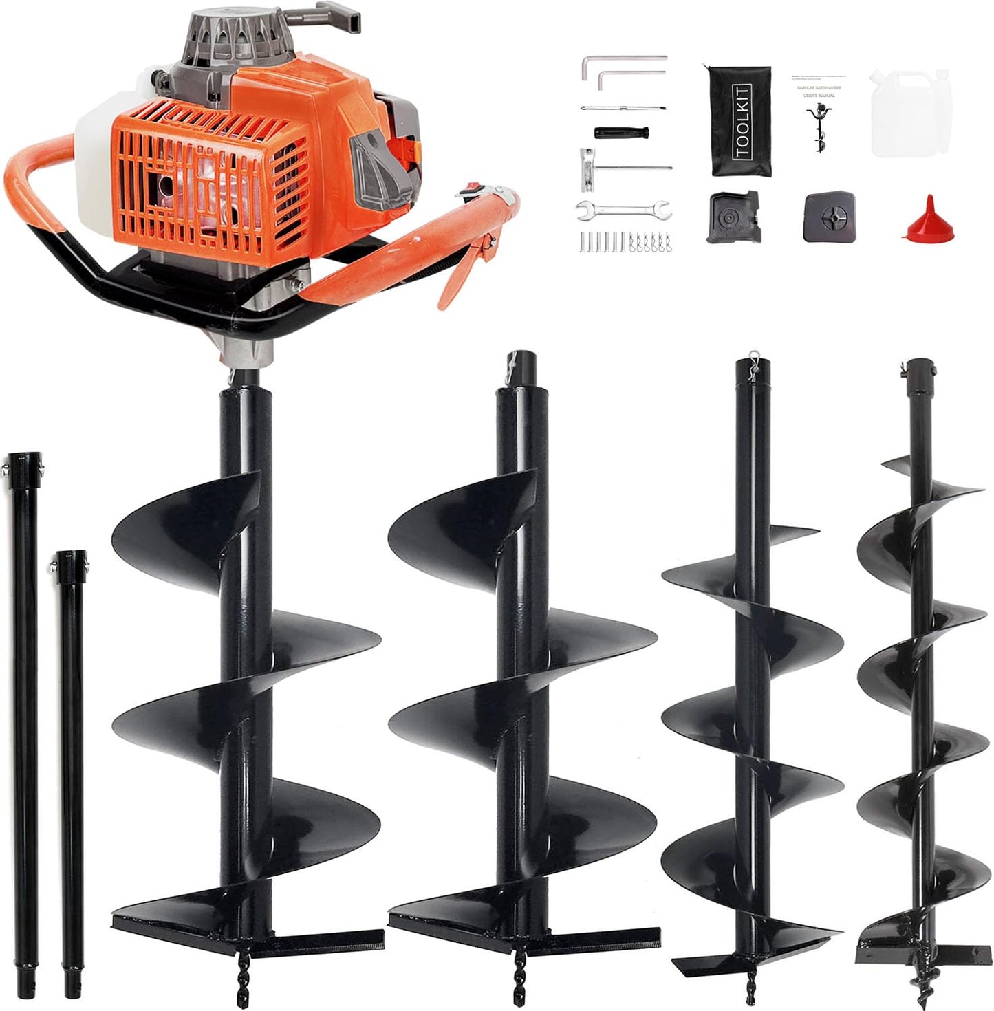 XJADQW 85CC 2-Stroke Gas Powered Post Hole Digger with 4" & 6" & 8" Auger Bits + 12" & 20" Extension Rod, Heavy Duty Earth Auger for Farm, Garden, Landscaping, Construction