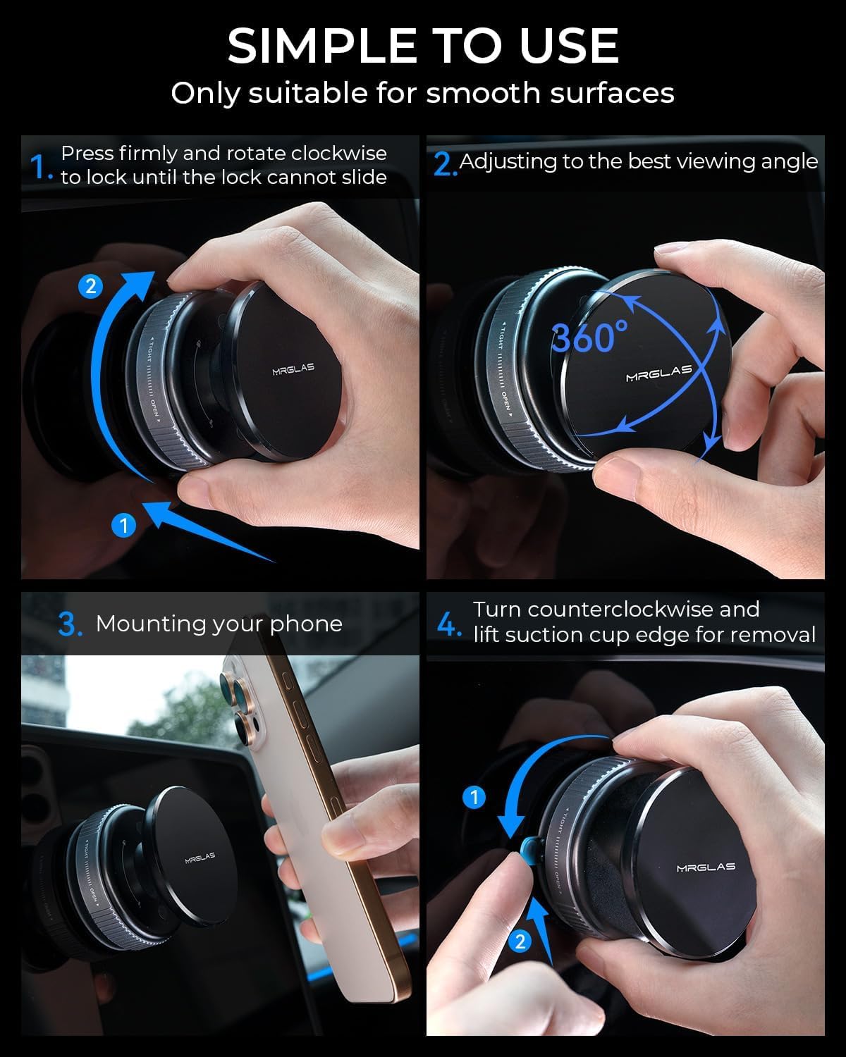MRGLAS Upgraded 360° Adjustable Vacuum Magnetic Phone Holder Stand[Strongest Suction & Ultra Magnetic] Car Phone Mount for MagSafe Suction Cup, Compatible with Car/Gym/Mirror/Smooth Surface