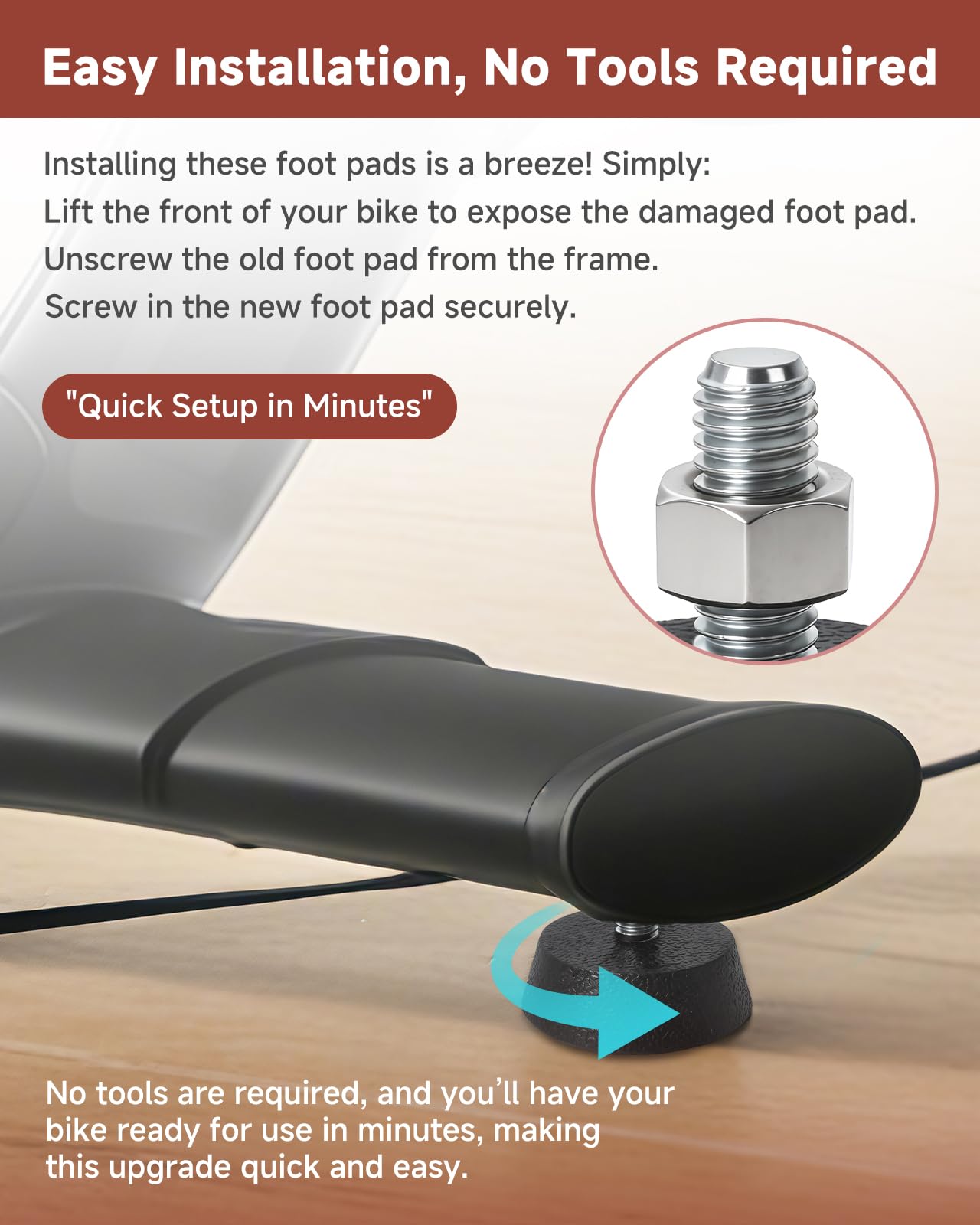 4 Pack 3/8 Inch Leveling Foot Pads with Stainless Steel Screws, Rubber Swivel Non-Slip Shock Absorbing, Compatible with Peloton Bike and Bike+, Replacement Leveling Feet for Spin Bike Stability